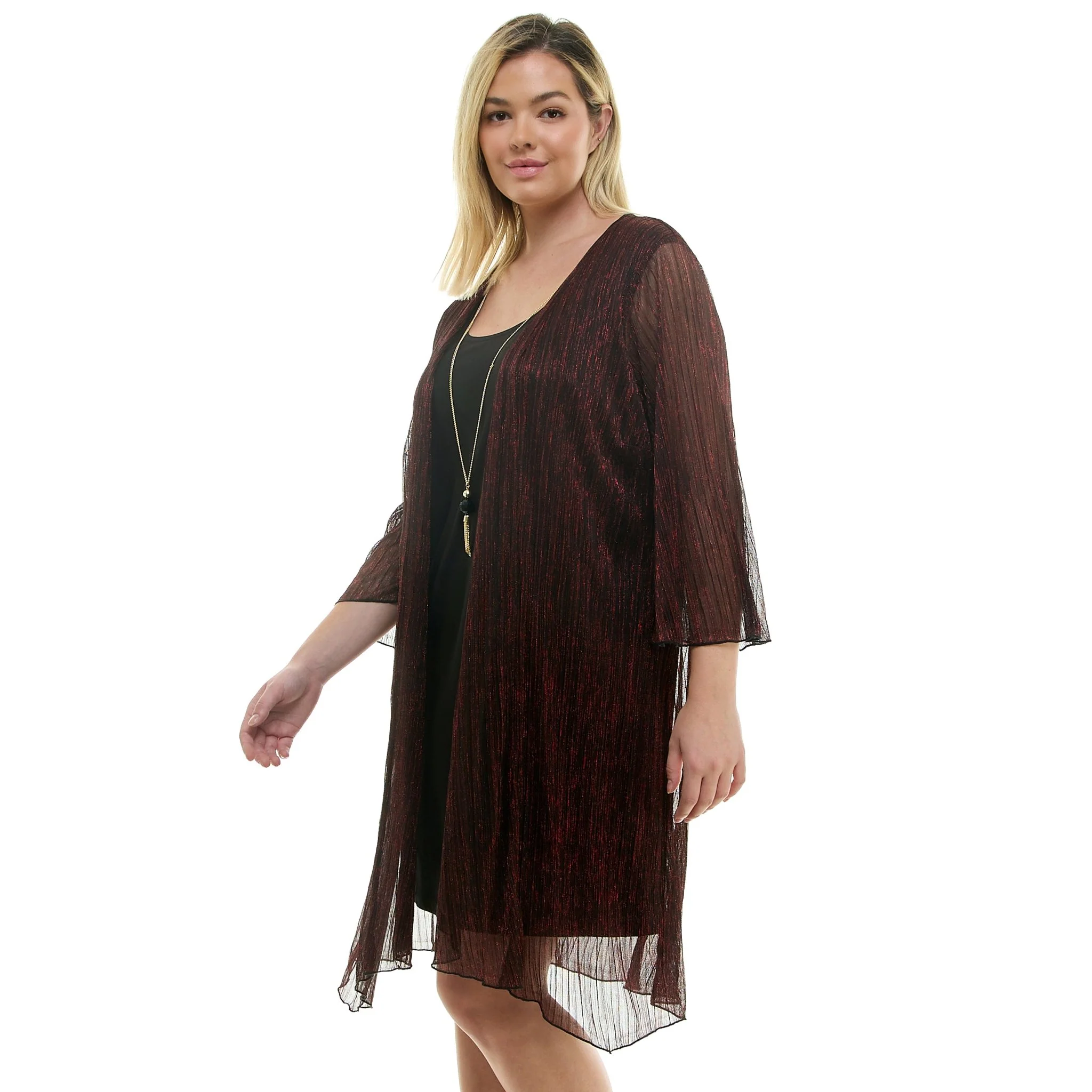 Sara Michelle 3/4 Bell Sleeve 2Fer Dress And Necklace - Plus - Image 6