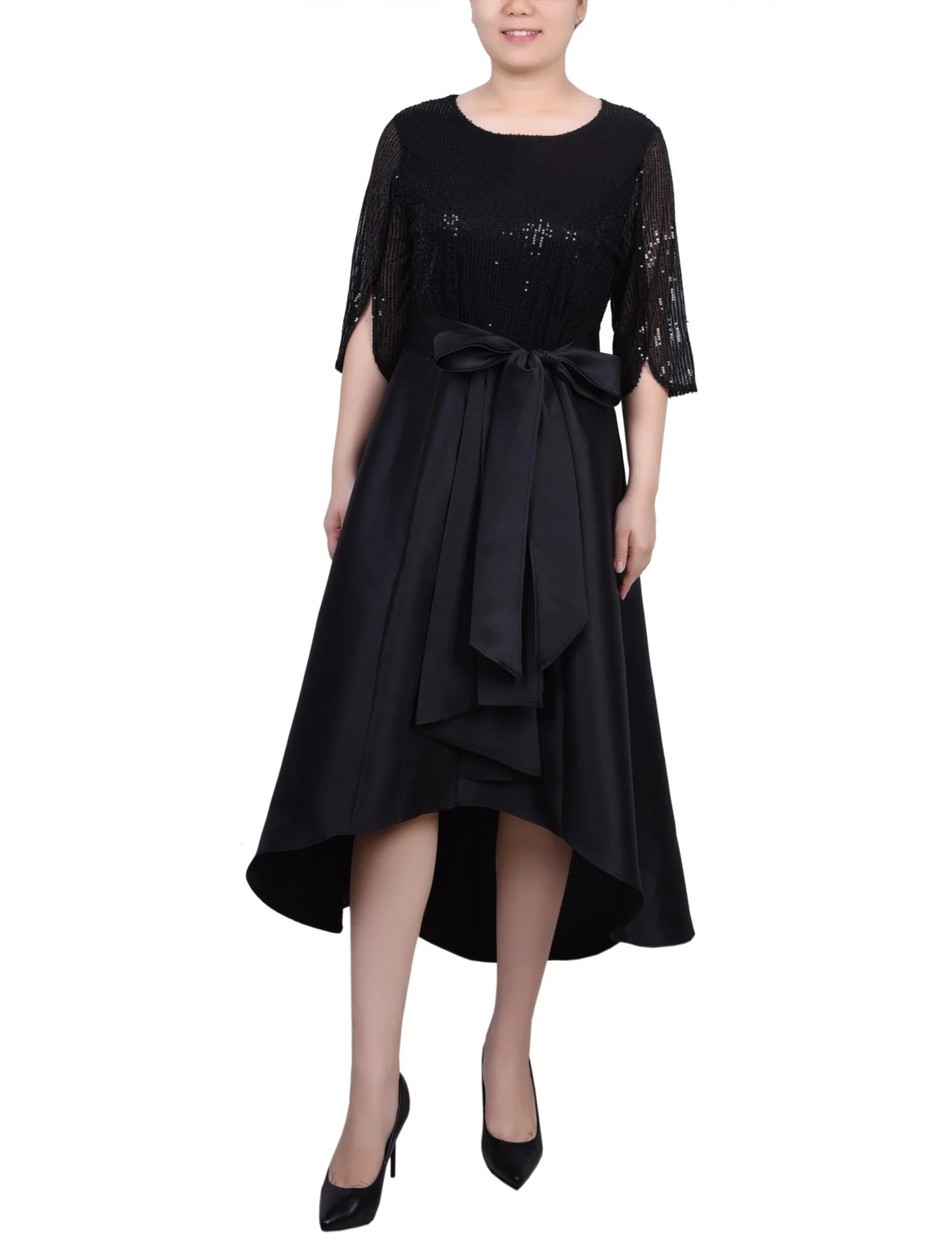 Sequin and Jacquard Holiday Dress - Petite