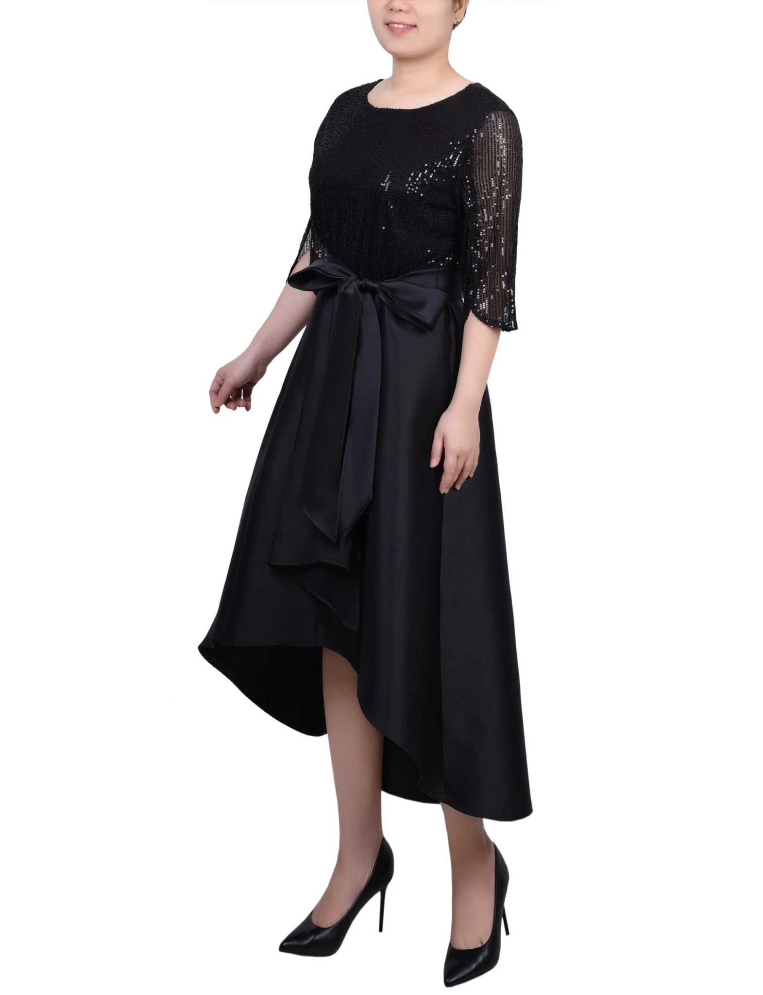 Sequin and Jacquard Holiday Dress - Petite - Image 2