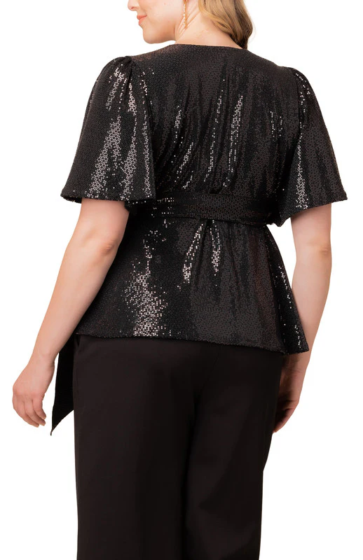 Shimmering Sequin Wrap Top - Plus - Image 2