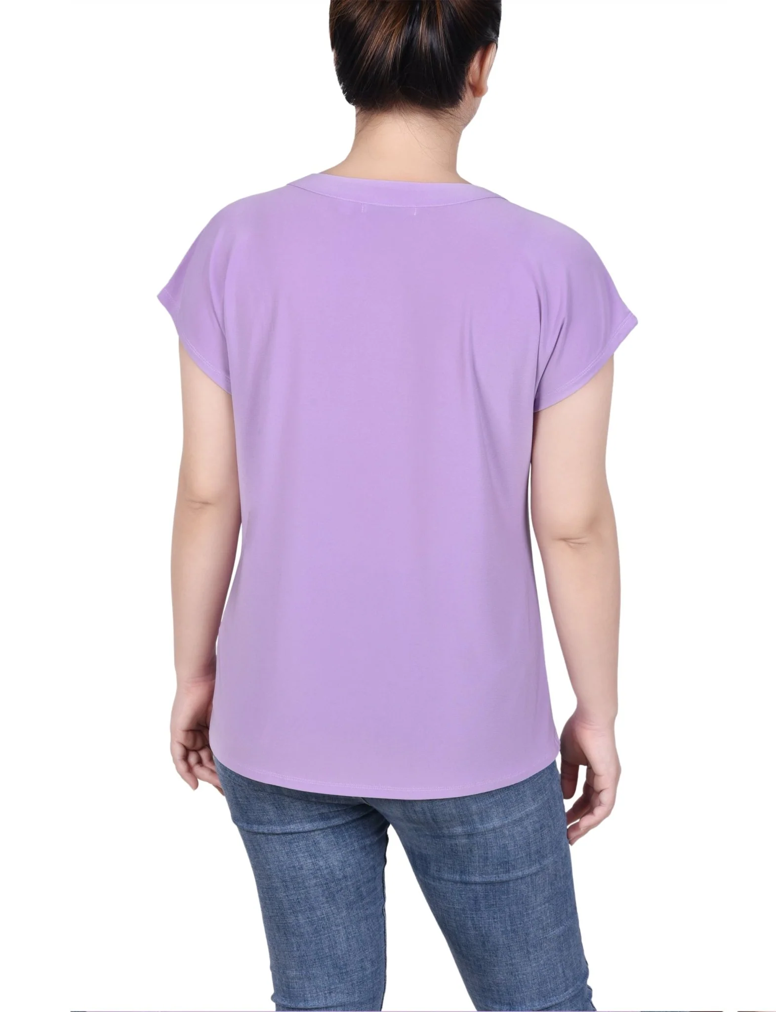 Short Extended-Sleeve Grommet Neck Knit Top - Petite - Image 24