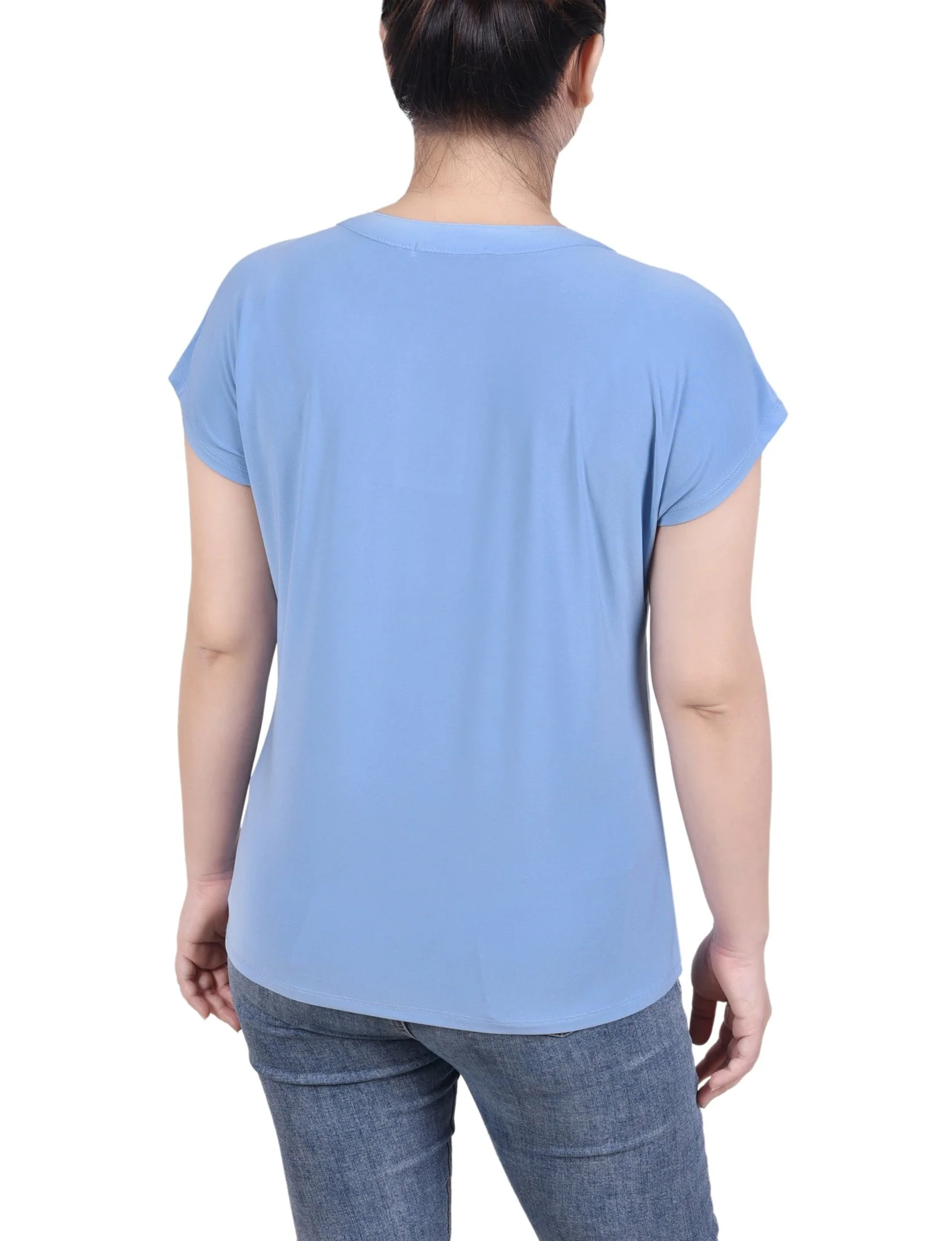Short Extended-Sleeve Grommet Neck Knit Top - Petite - Image 33