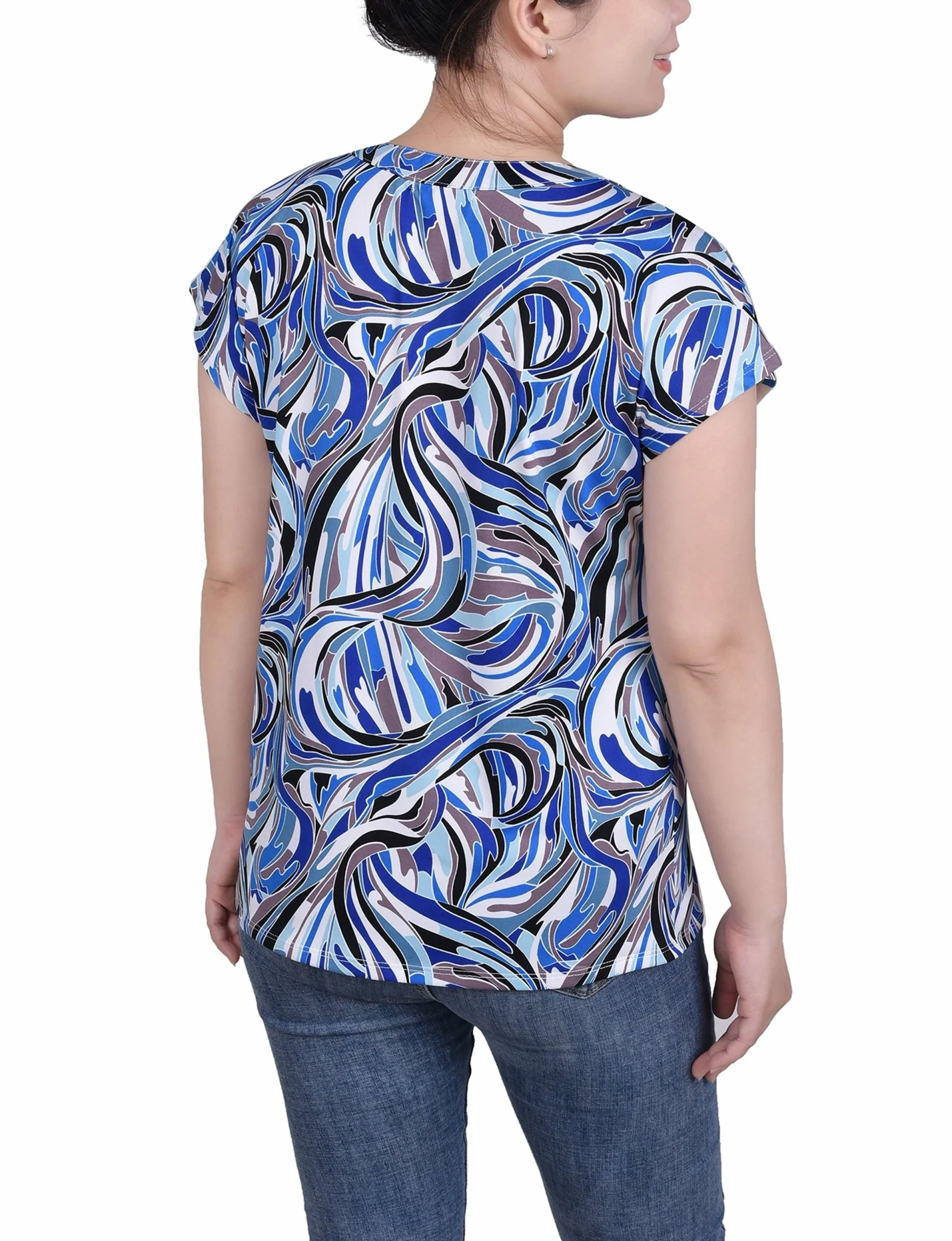 Short Extended-Sleeve Grommet Neck Knit Top - Petite - Image 39