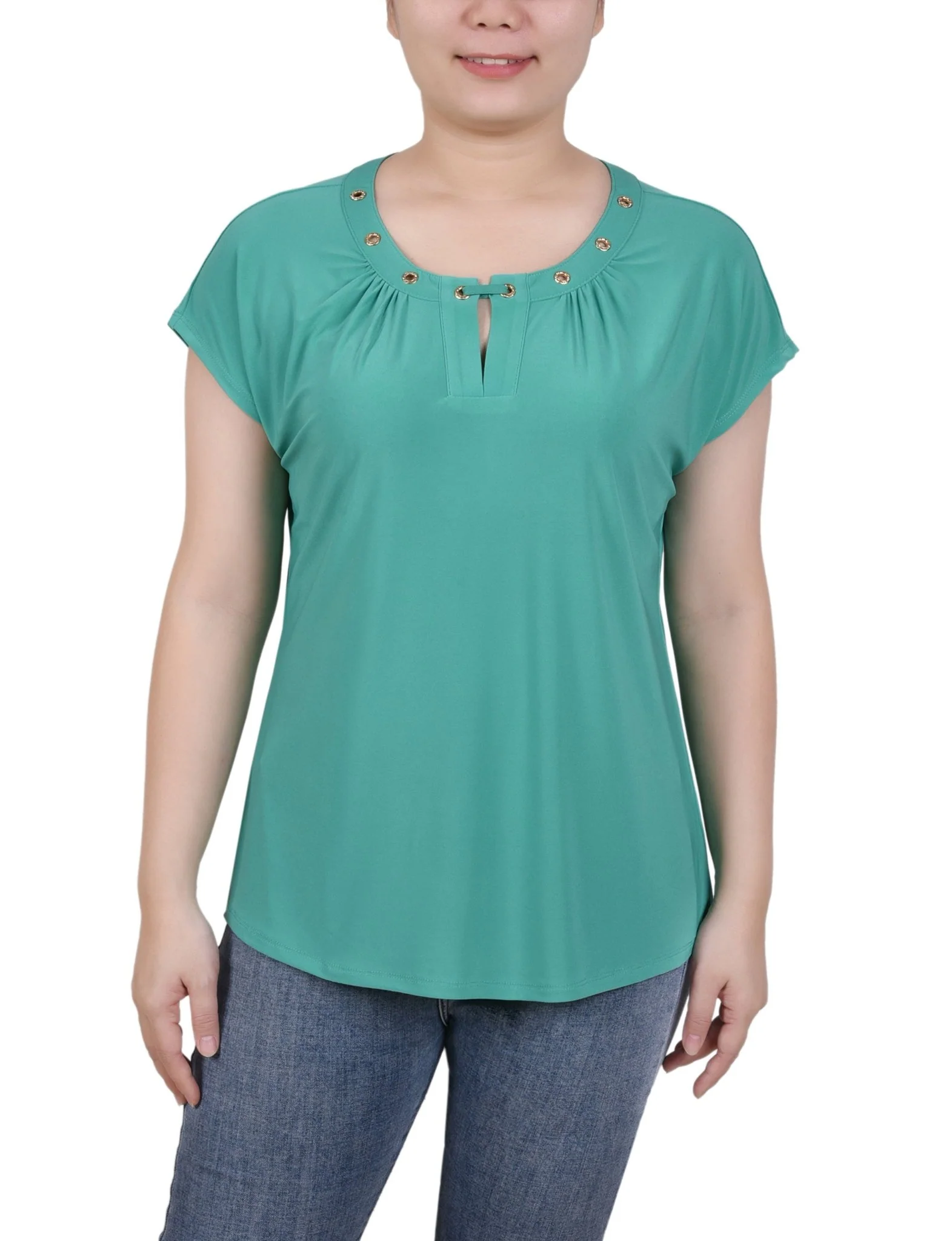 Short Extended-Sleeve Grommet Neck Knit Top - Petite - Image 7