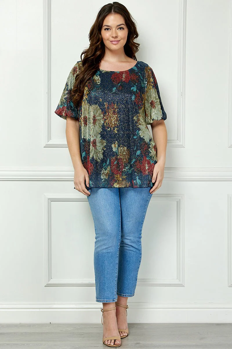 Short Puff Sleeve Scoop Neck Bubble Blouse - Plus - Image 4