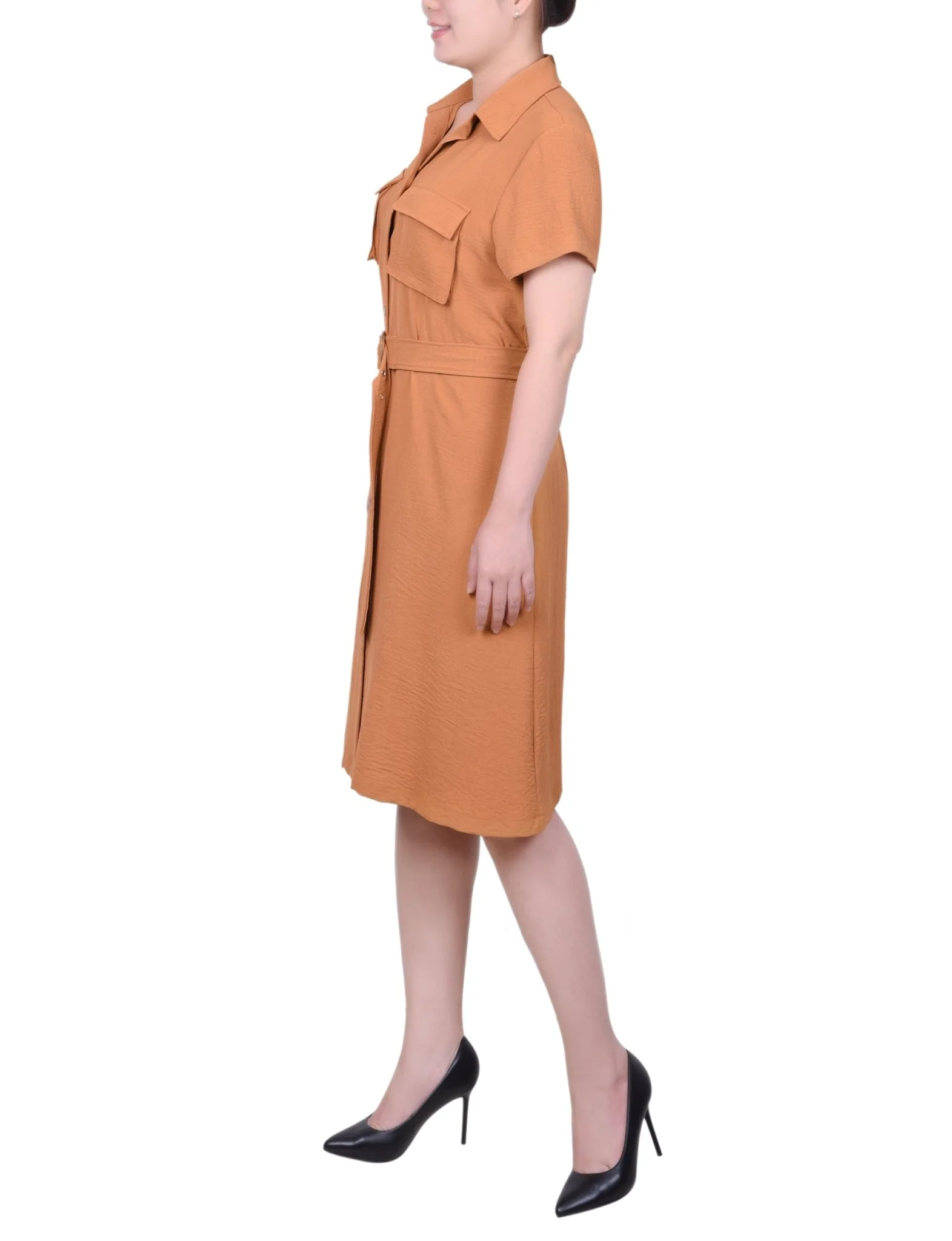 Short Sleeve Belted Shirtdress - Petite - Image 6