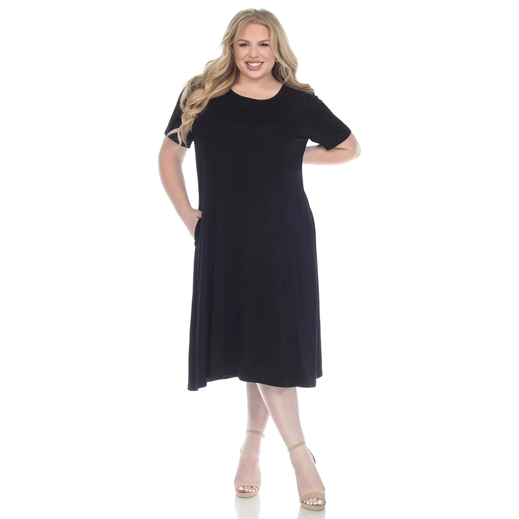 Short Sleeve Pocket Swing Midi Dress - Plus - Image 16