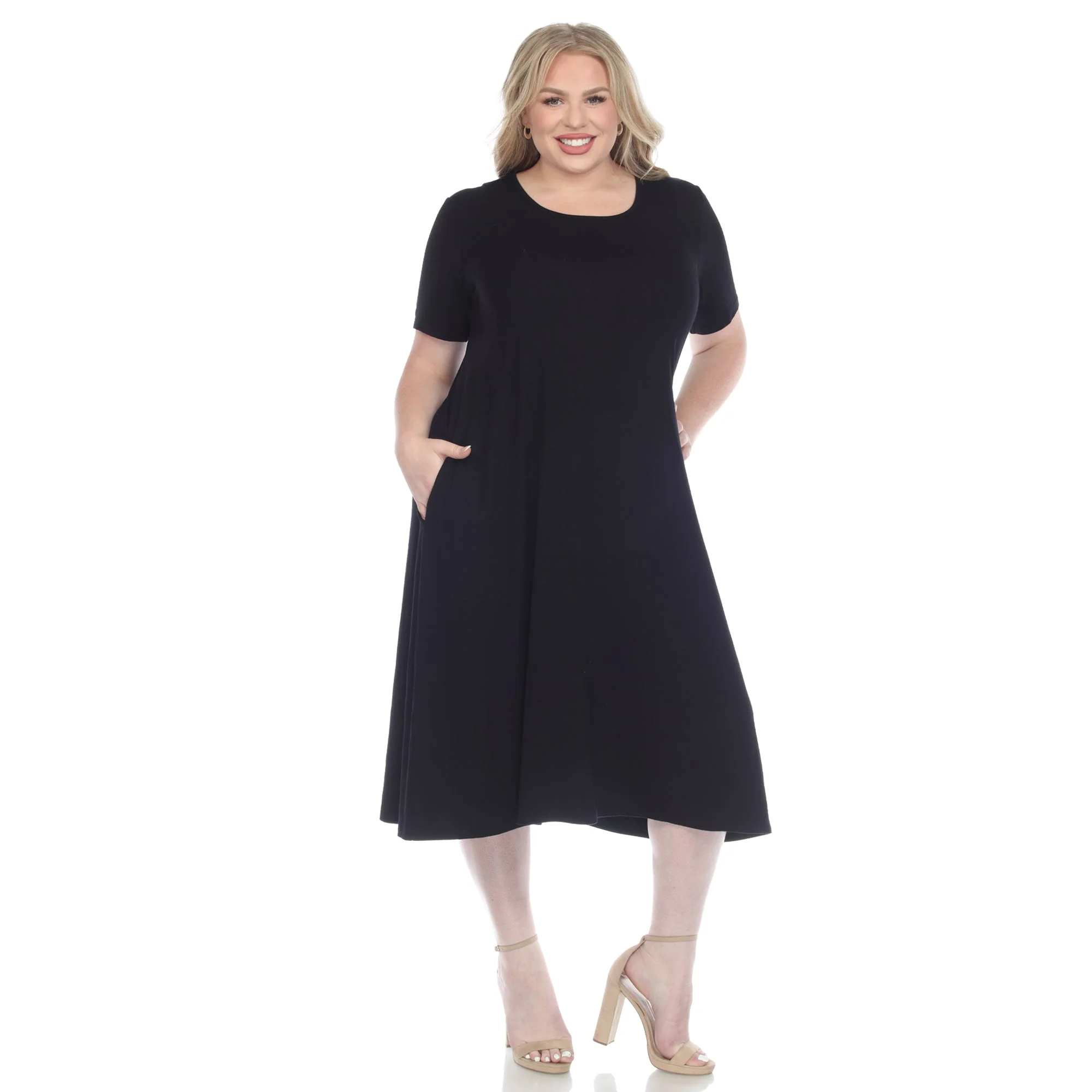 Short Sleeve Pocket Swing Midi Dress - Plus - Image 20
