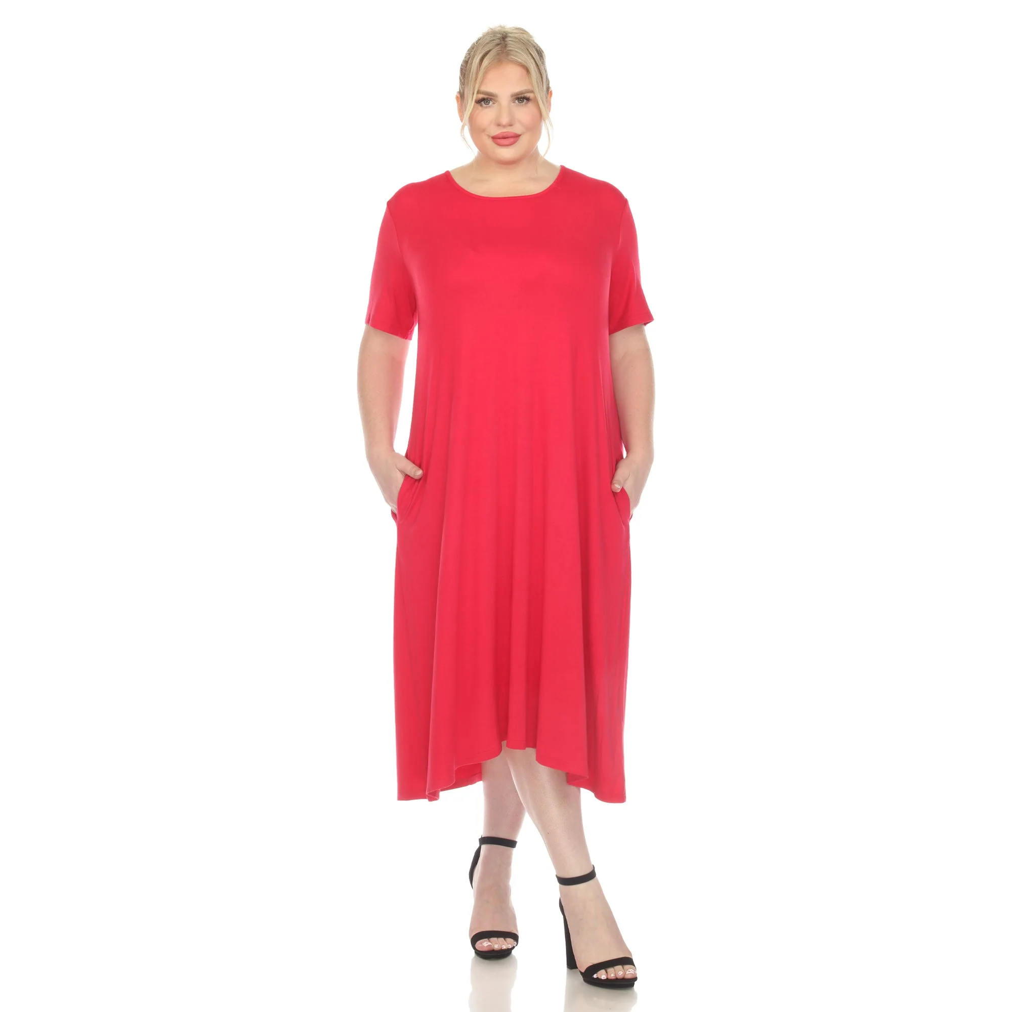 Short Sleeve Pocket Swing Midi Dress - Plus - Image 21