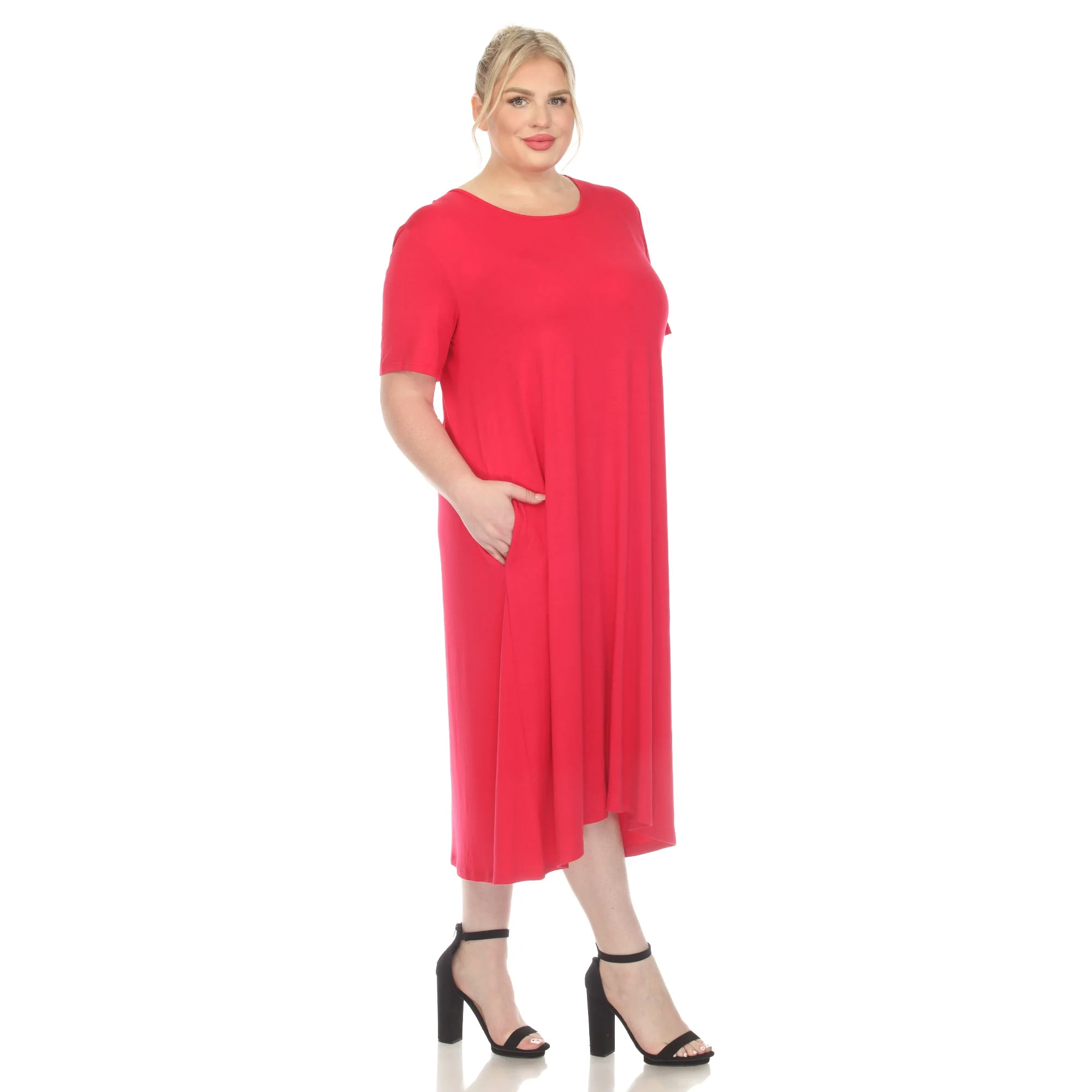 Short Sleeve Pocket Swing Midi Dress - Plus - Image 22