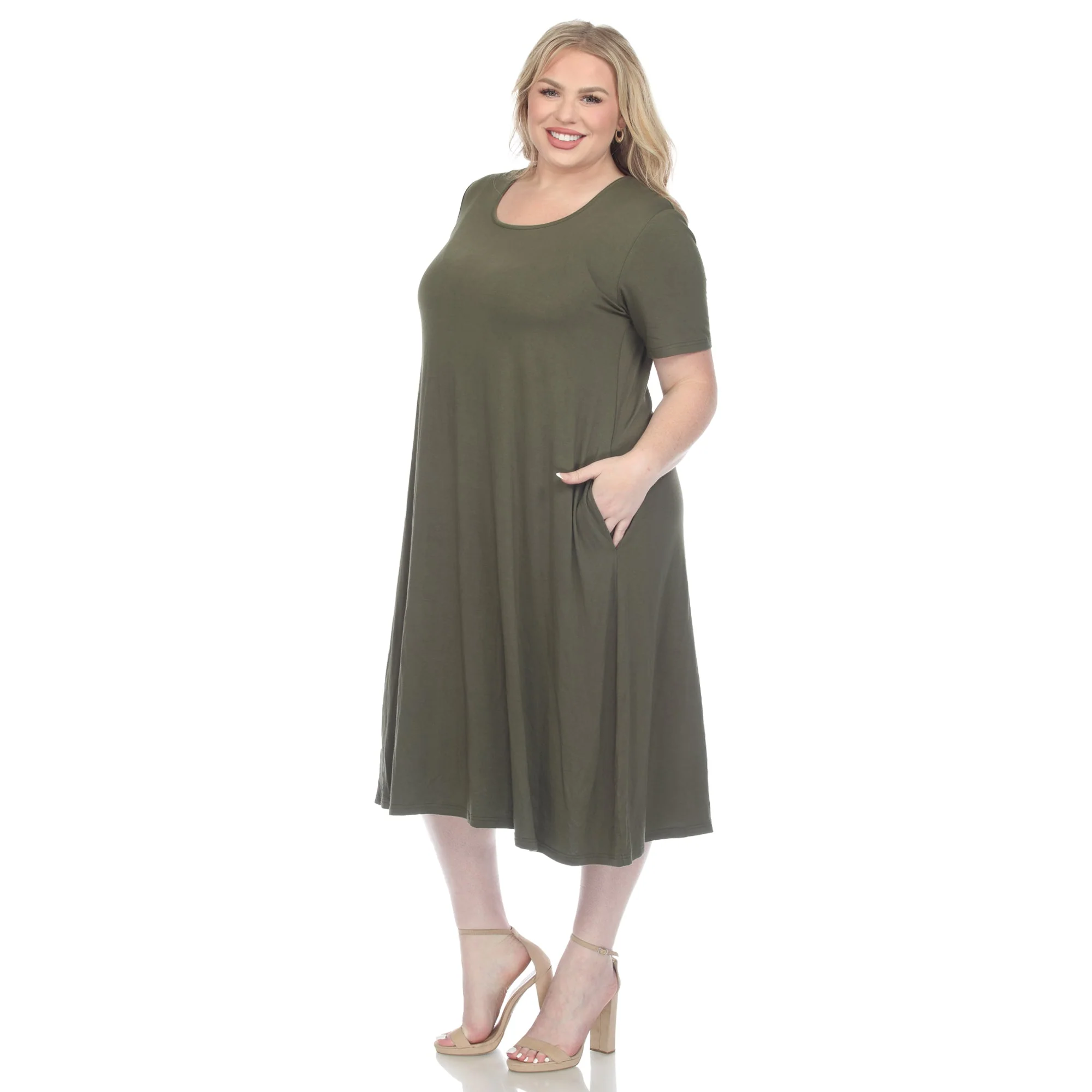 Short Sleeve Pocket Swing Midi Dress - Plus - Image 32