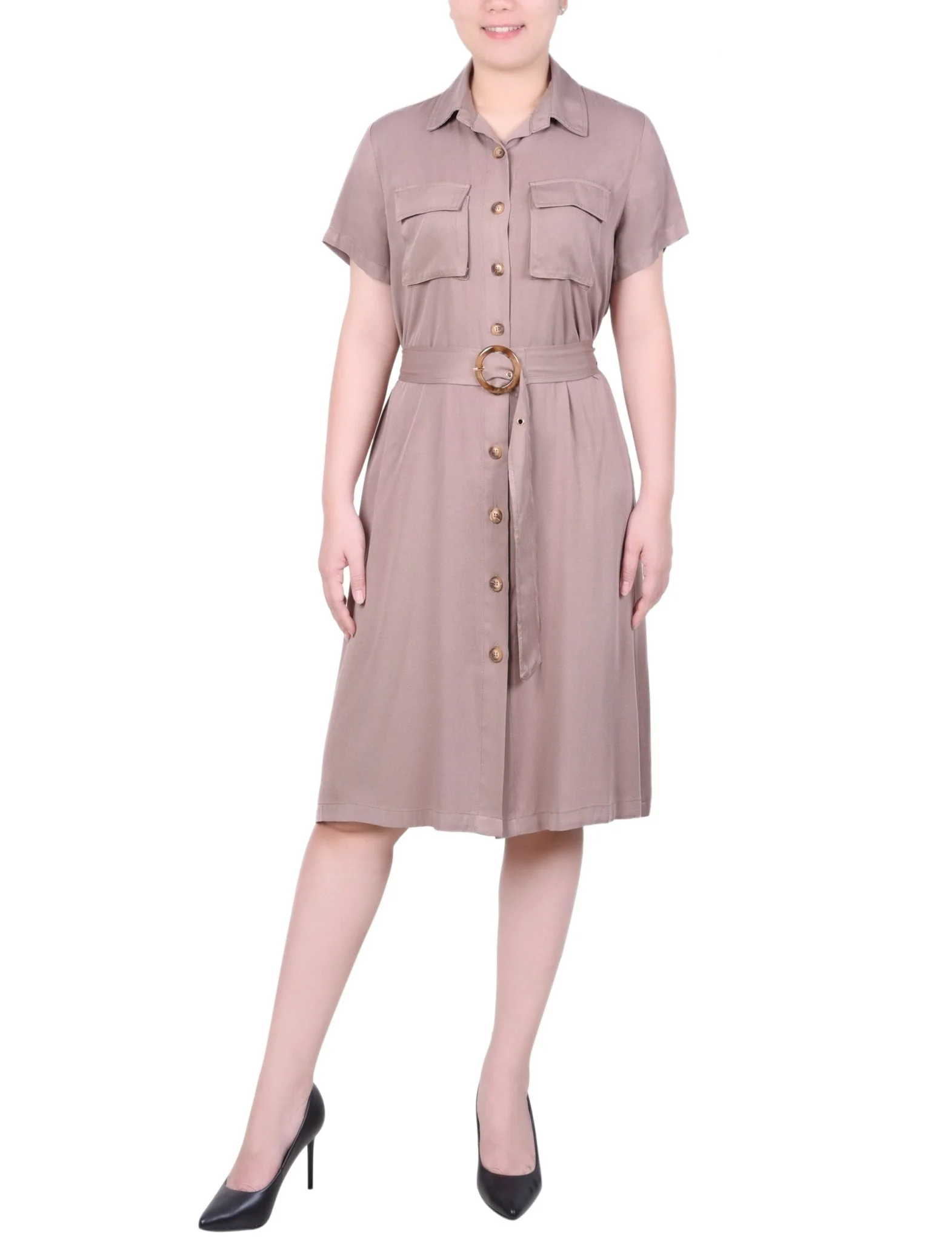 Short Sleeve Safari Style Dress - Petite - Image 5