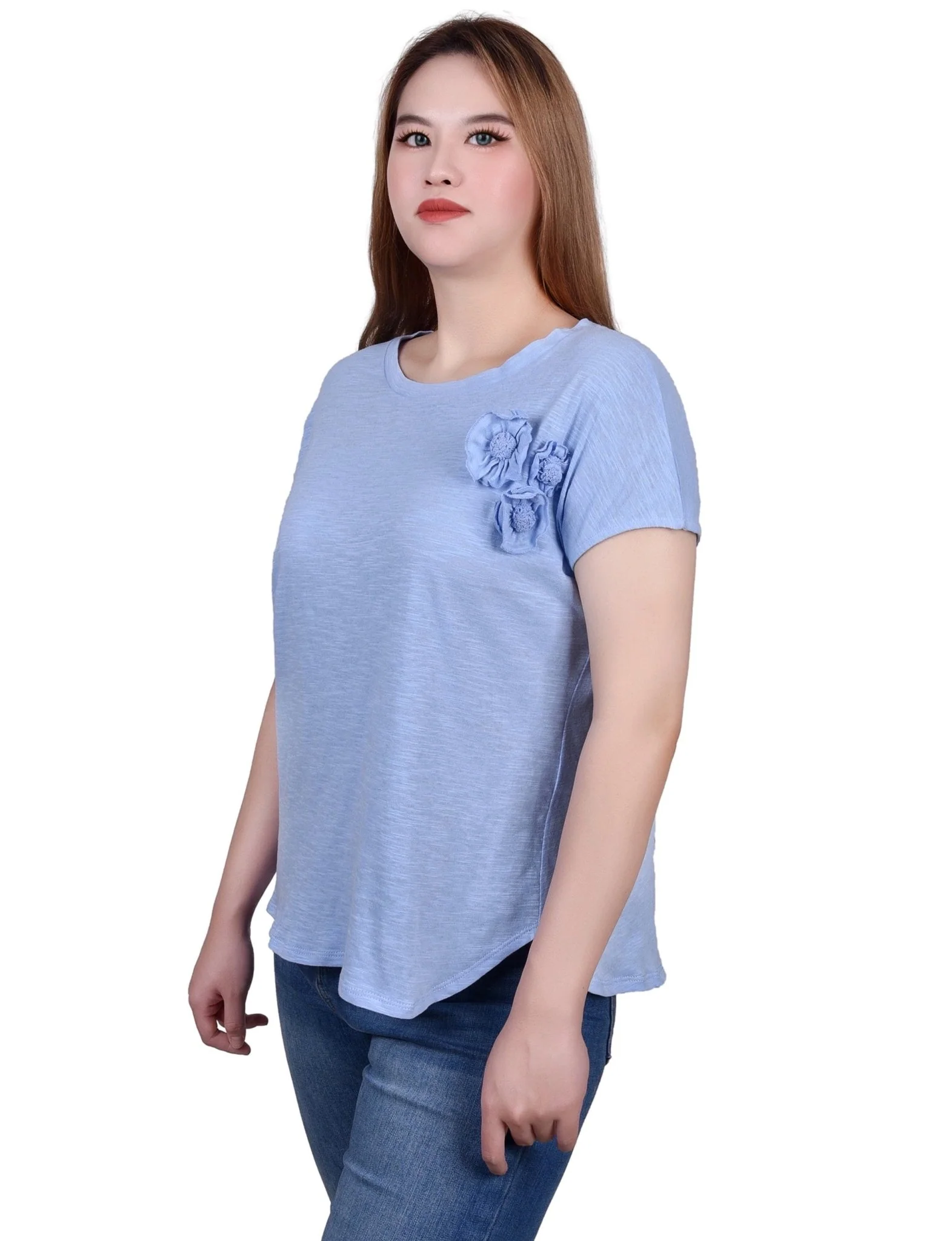 Short Sleeve Slub Knit Top - Petite - Image 2