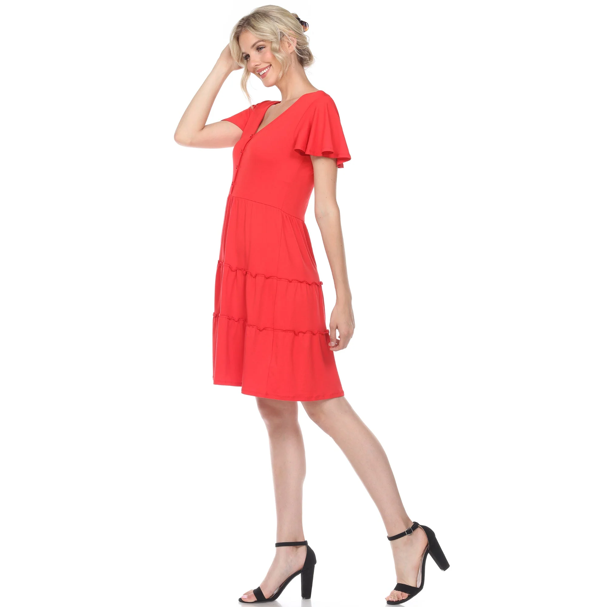 Short Sleeve V-neck Tiered Dress - Image 17