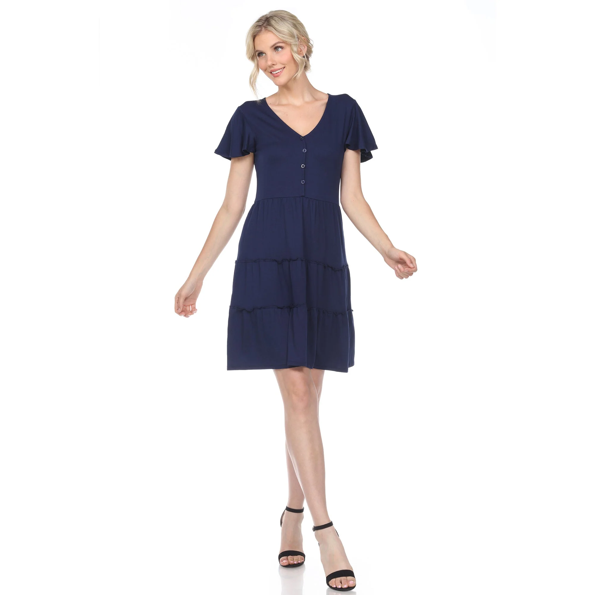Short Sleeve V-neck Tiered Dress - Image 21