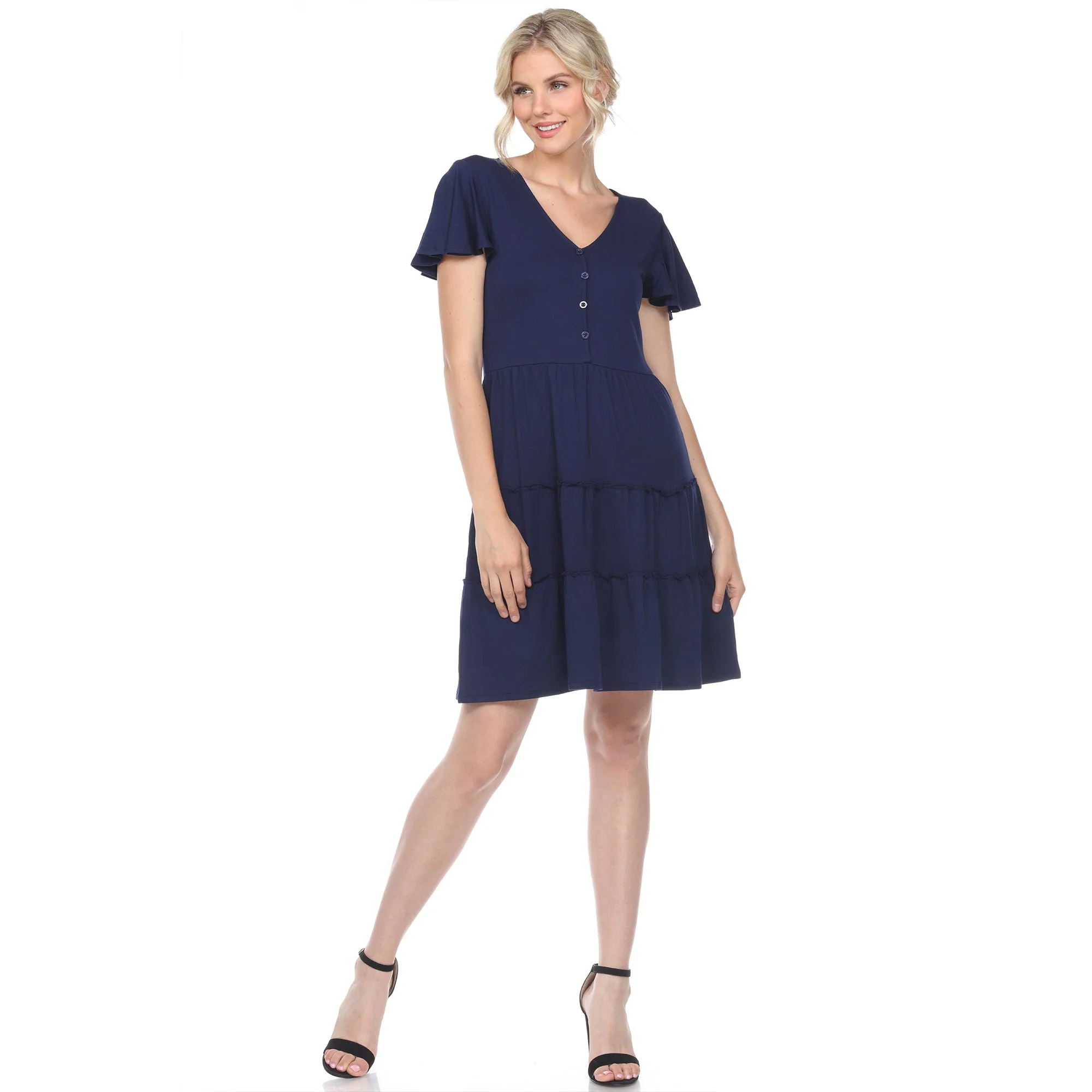 Short Sleeve V-neck Tiered Dress - Image 27