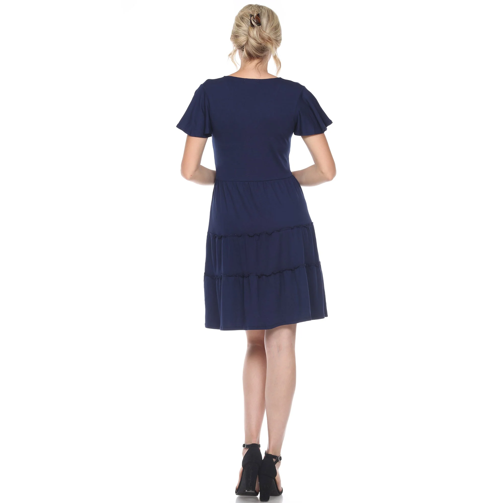 Short Sleeve V-neck Tiered Dress - Image 28