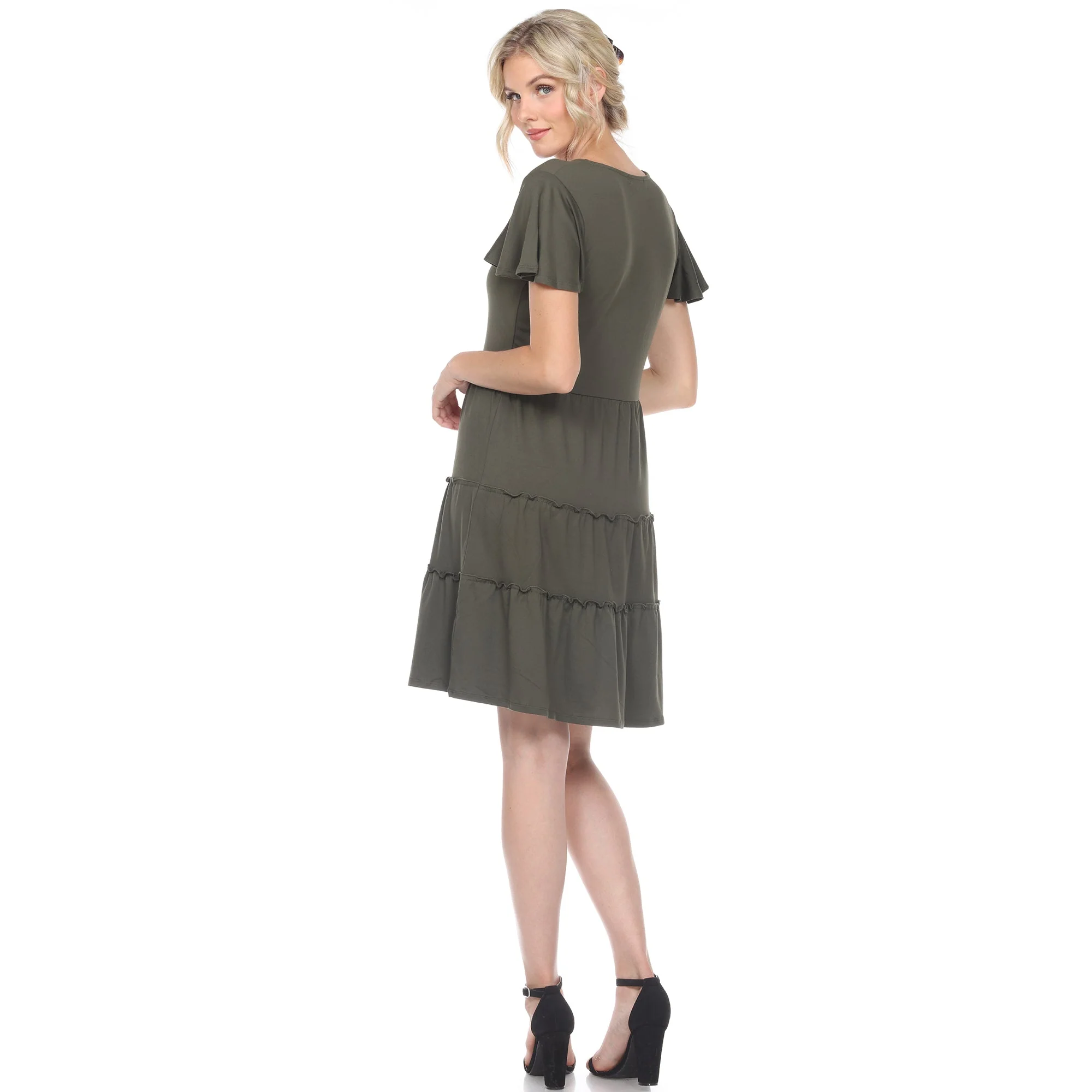 Short Sleeve V-neck Tiered Dress - Image 5