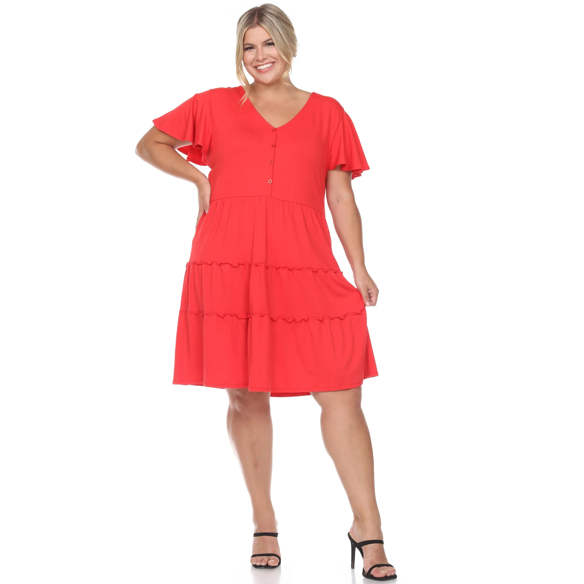 Short Sleeve V-neck Tiered Midi Dress - Plus - Image 16