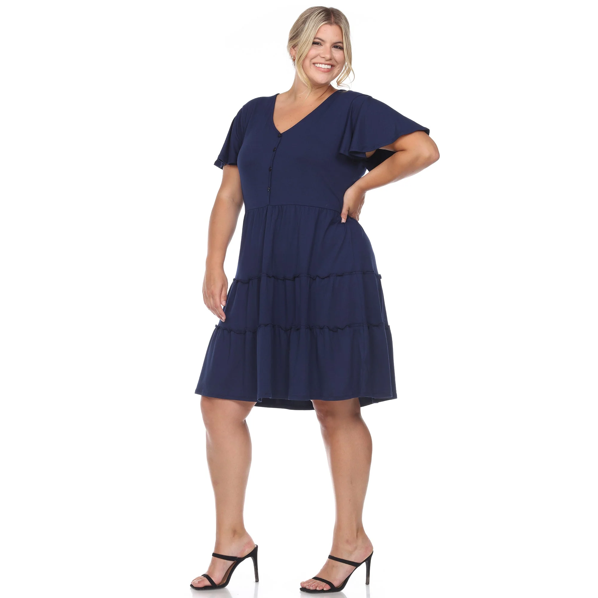 Short Sleeve V-neck Tiered Midi Dress - Plus - Image 23