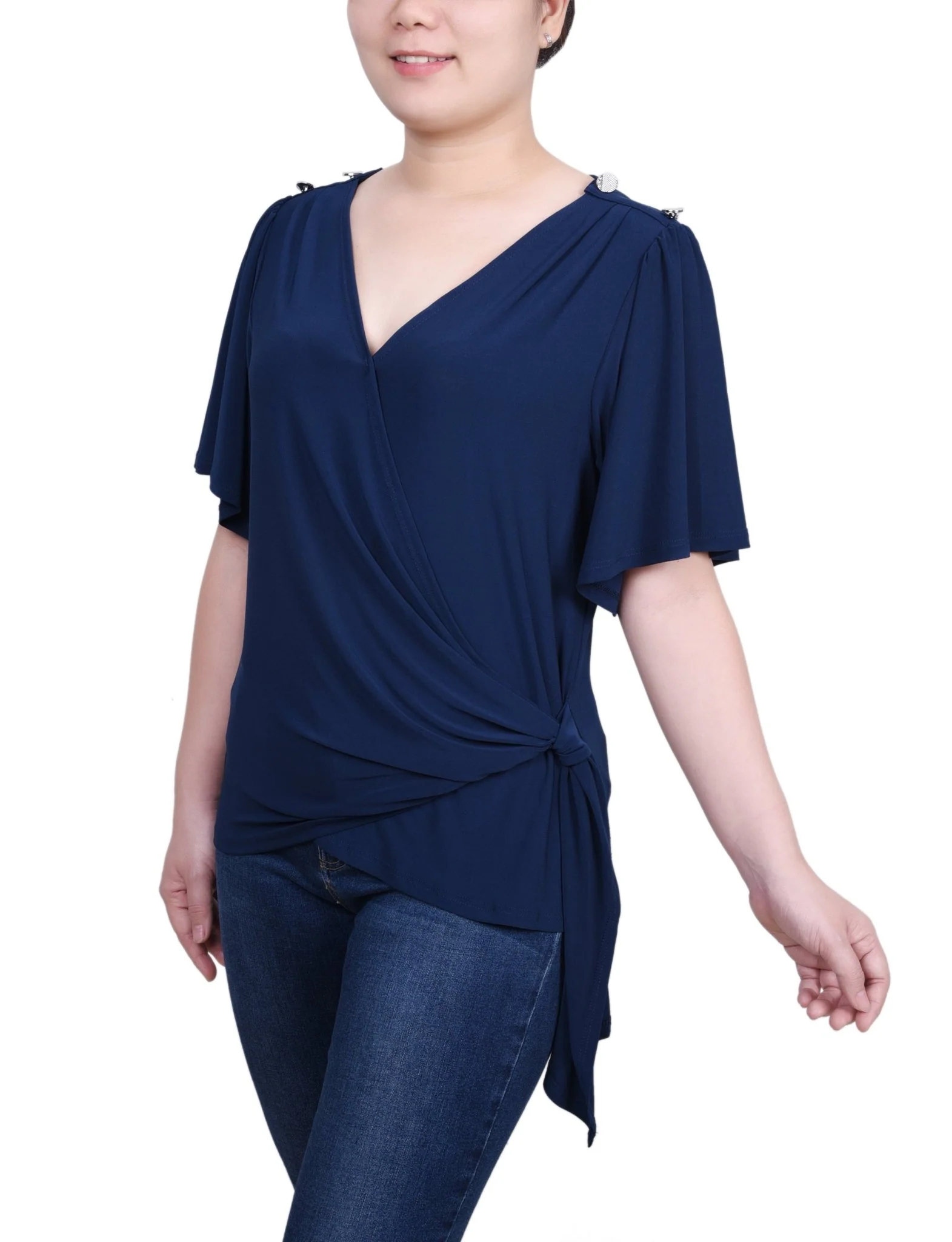 Short Sleeve Wrap Top - Petite - Image 2