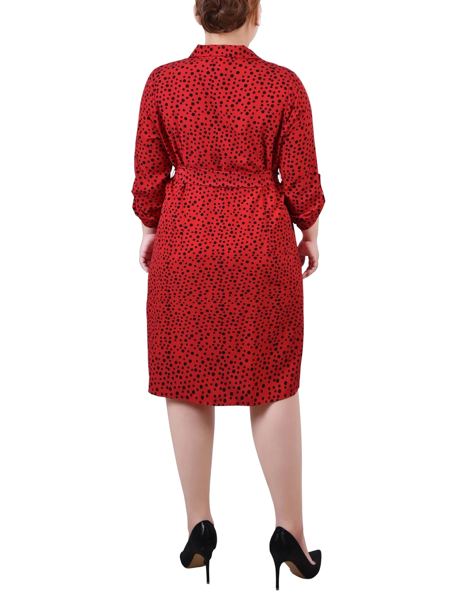 Ski Patrol Black Icemoon 3/4 Roll Tab Sleeve Belted Shirtdress - Plus - Image 3