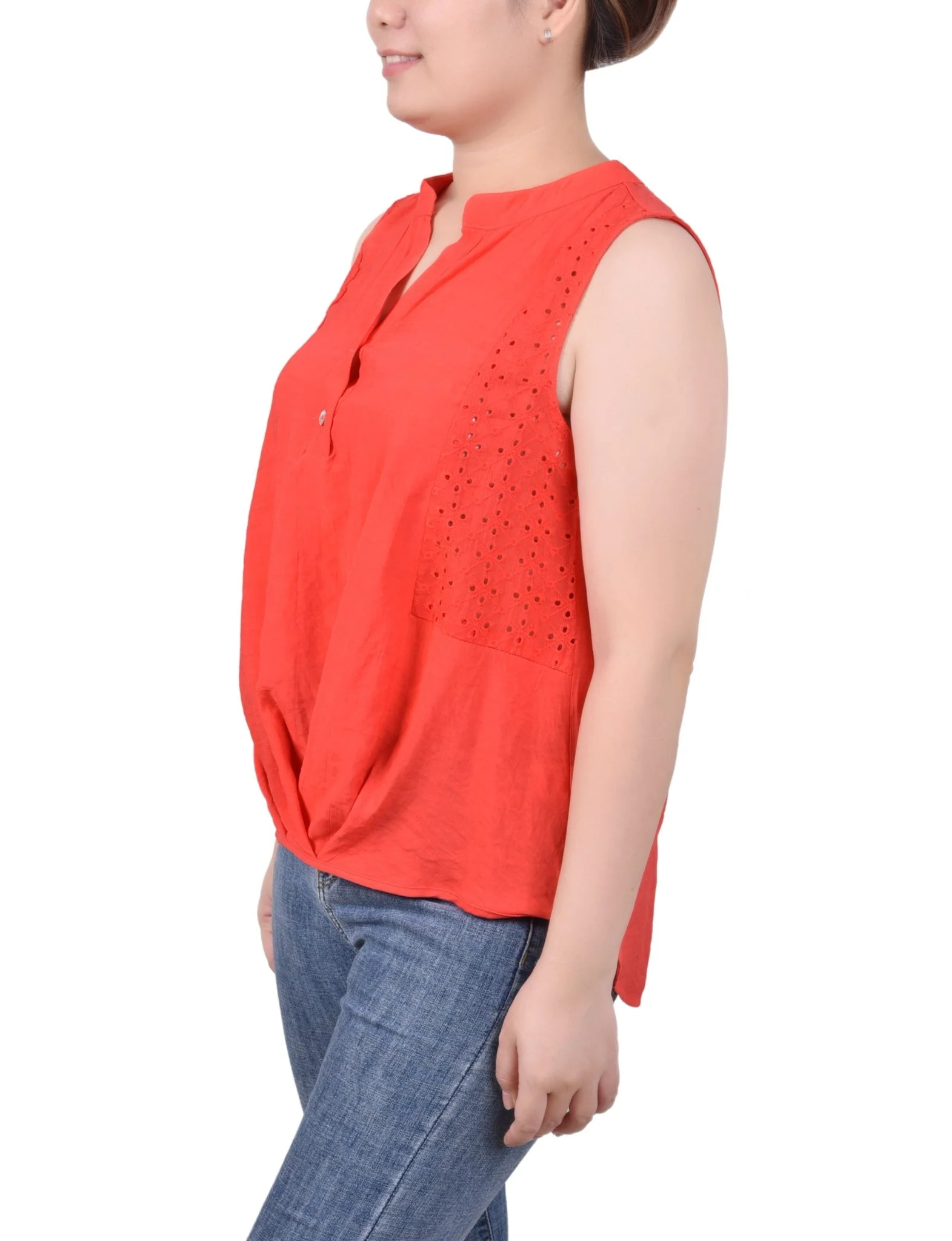 Sleeveless Blouse With Eyelet Insets - Petite - Image 2