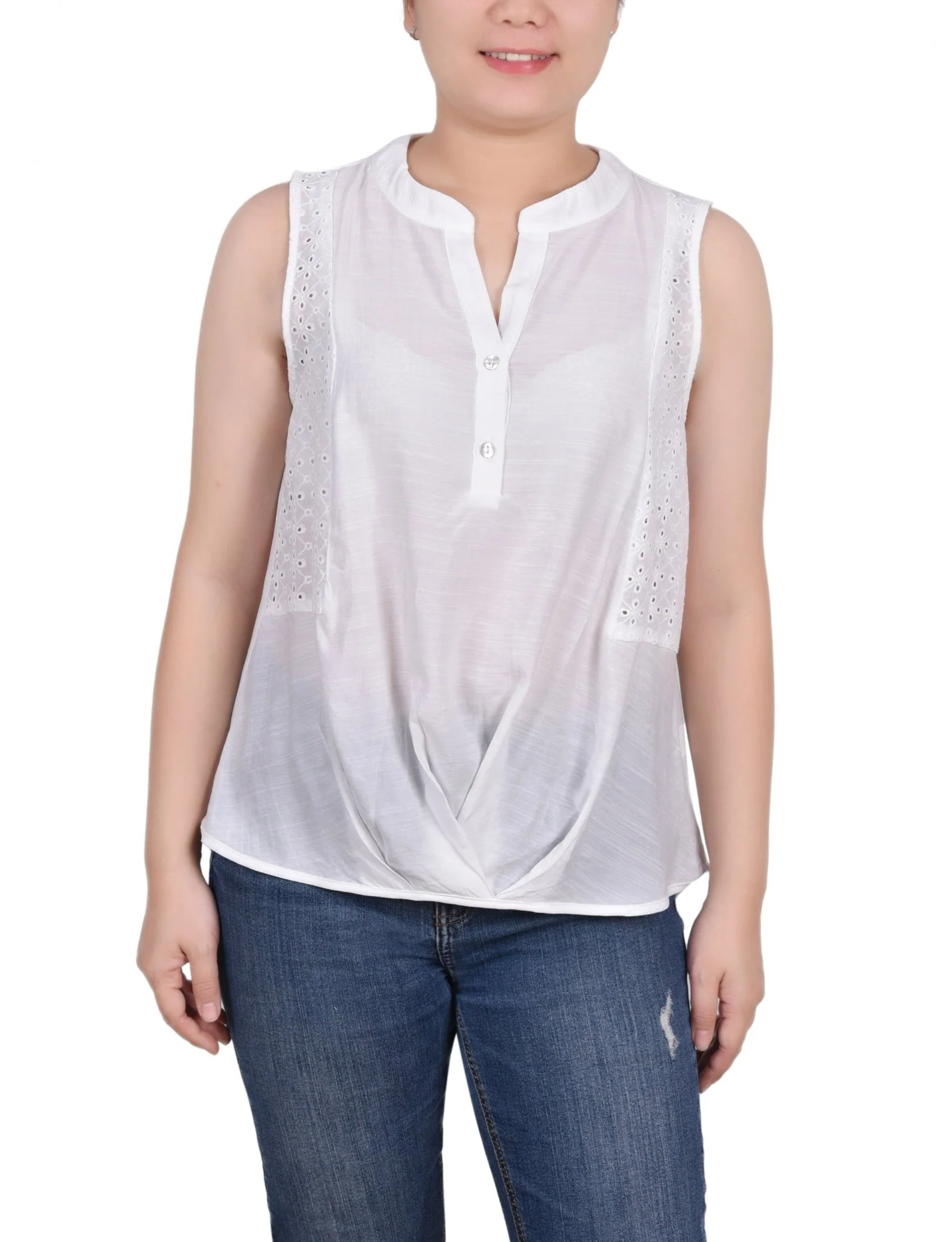 Sleeveless Blouse With Eyelet Insets - Petite - Image 4