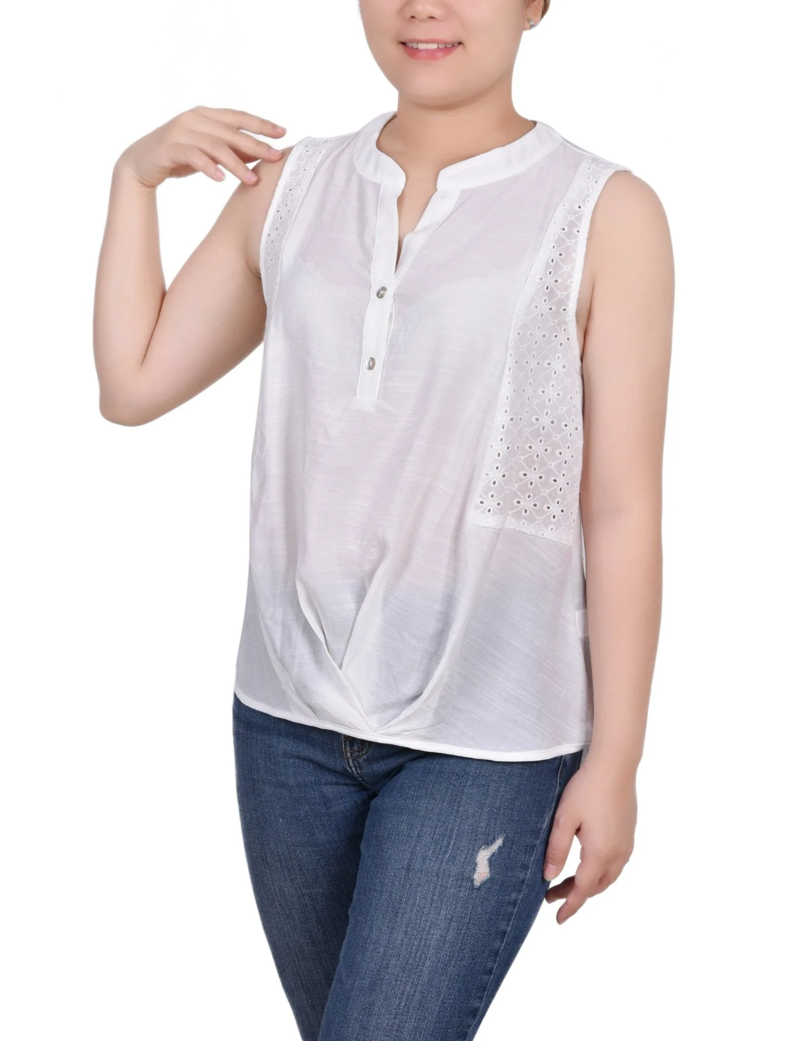 Sleeveless Blouse With Eyelet Insets - Petite - Image 5