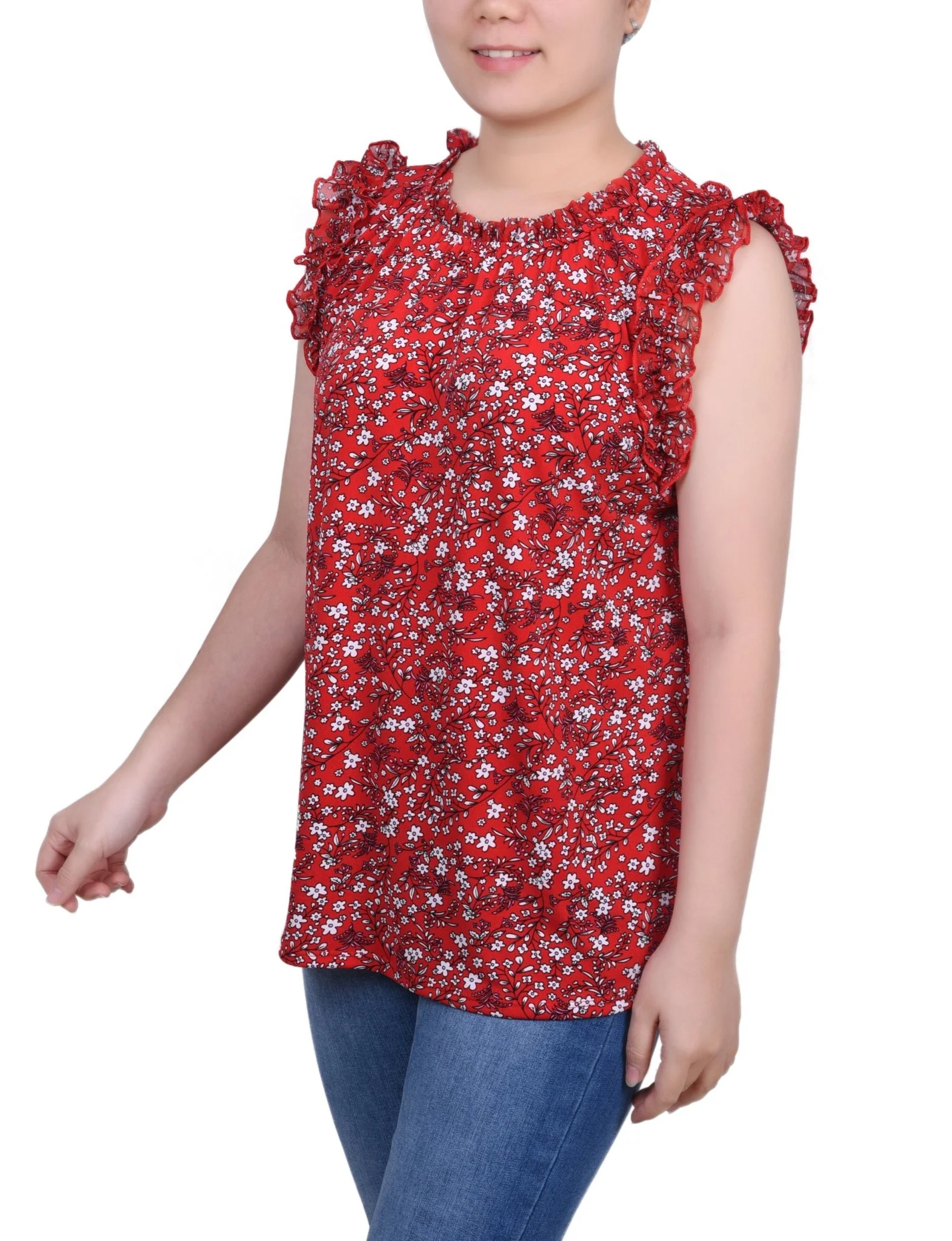 Sleeveless Crepe Top With Chiffon Ruffles - Petite - Image 6