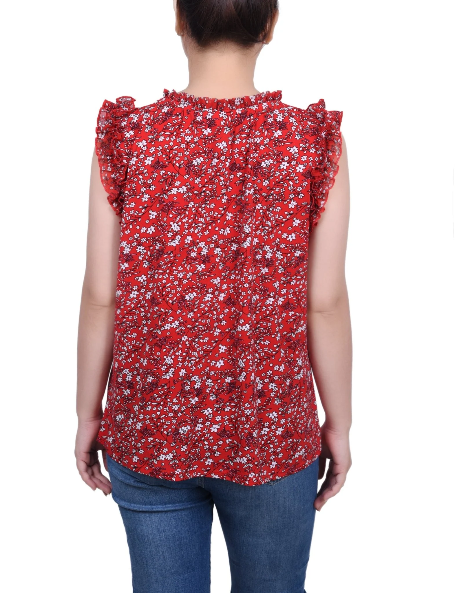Sleeveless Crepe Top With Chiffon Ruffles - Petite - Image 8