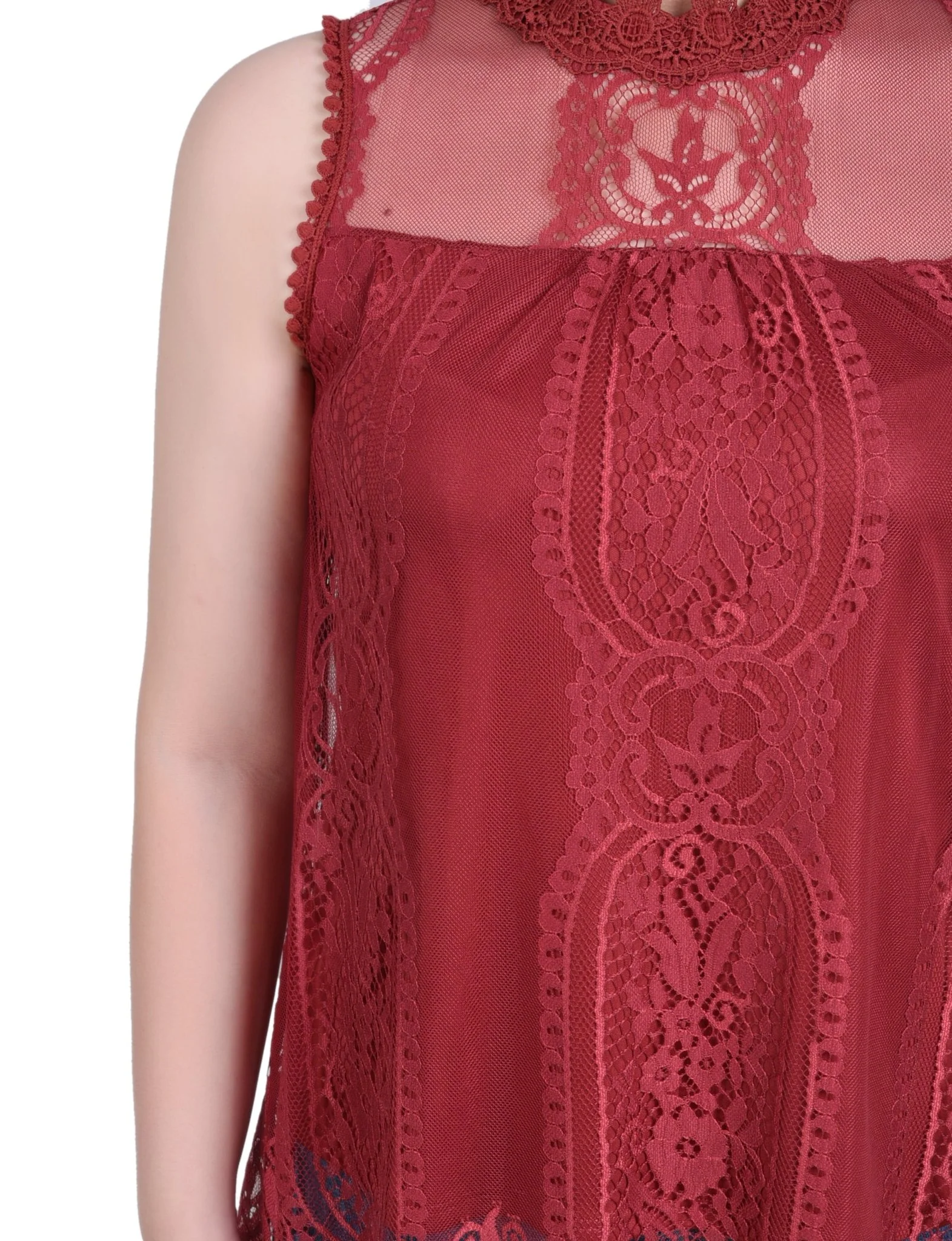 Sleeveless Mock Neck Lace Top - Petite - Image 3