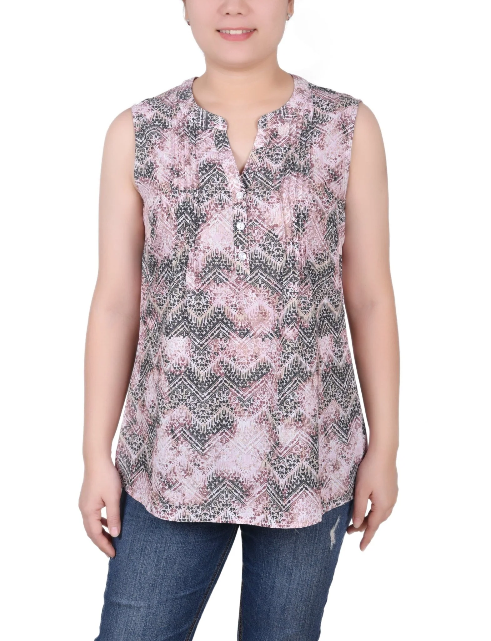 Sleeveless Pintucked Blouse - Petite - Image 10