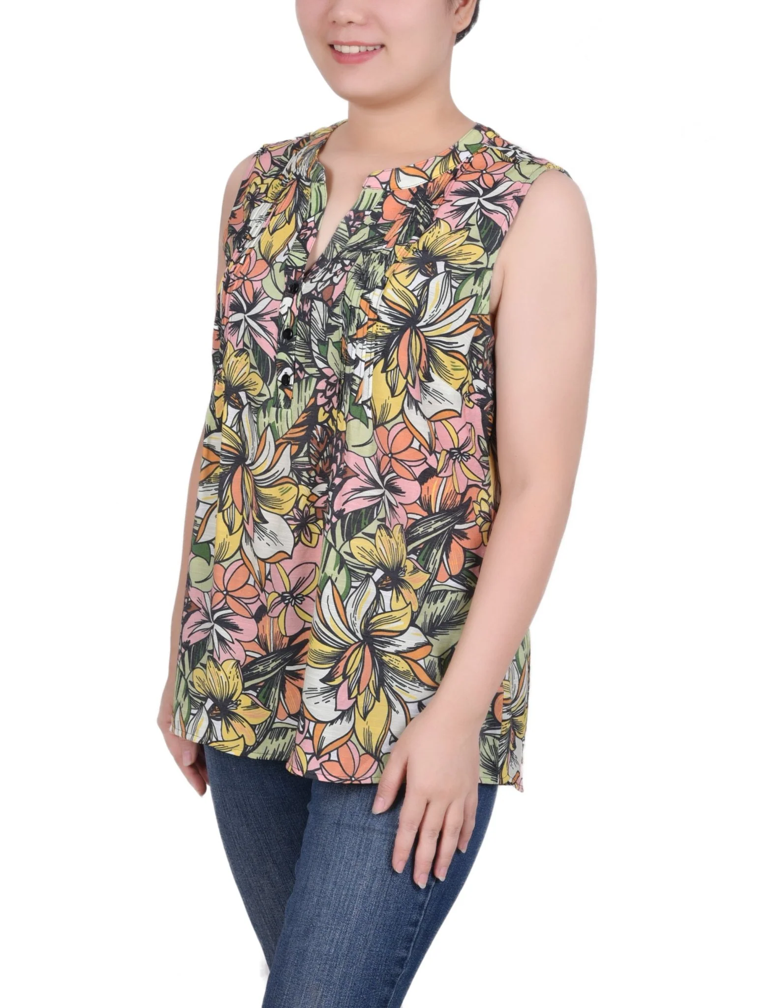 Sleeveless Pintucked Blouse - Petite - Image 2