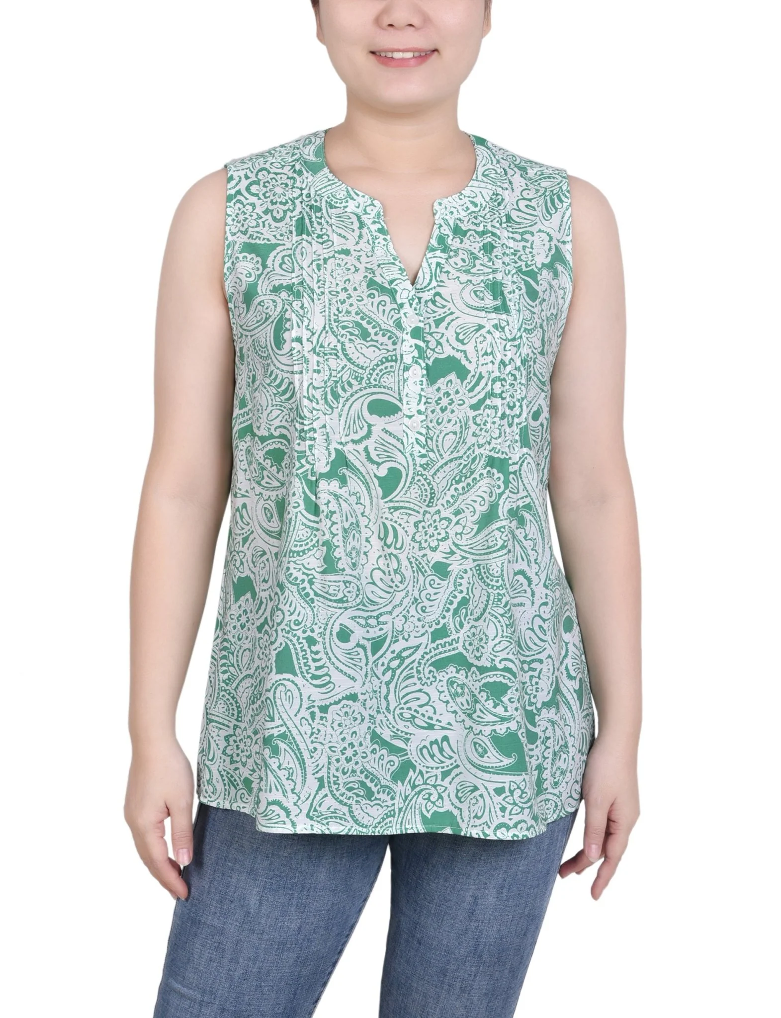 Sleeveless Pintucked Blouse - Petite - Image 4