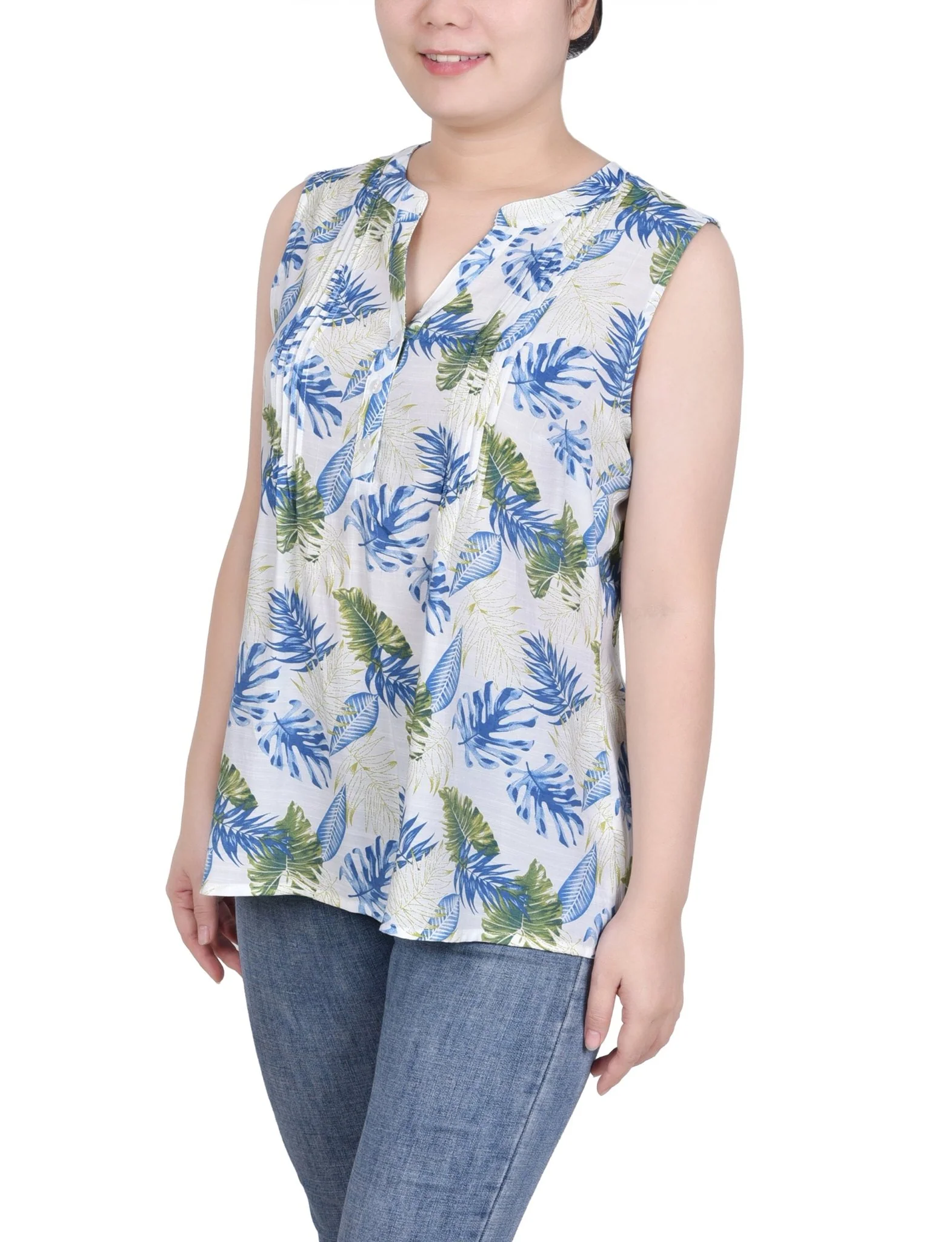 Sleeveless Pintucked Blouse - Petite - Image 8