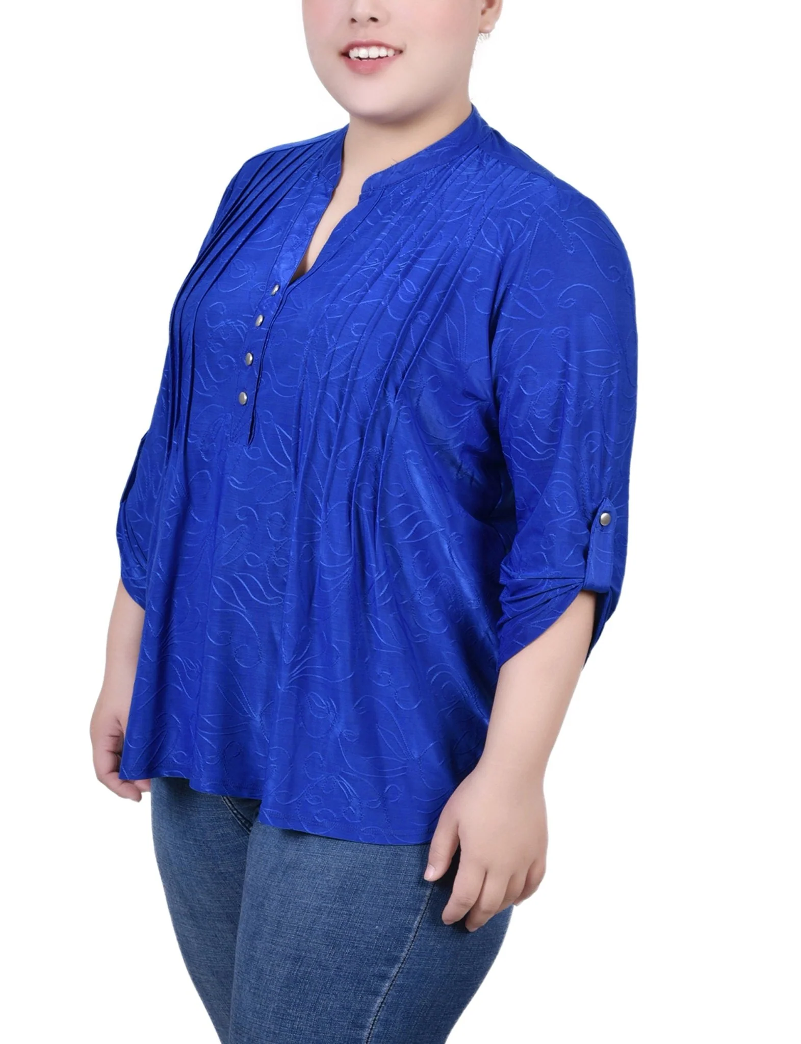 Surf The Web 3/4 Roll Tab Pullover Top - Plus - Image 2