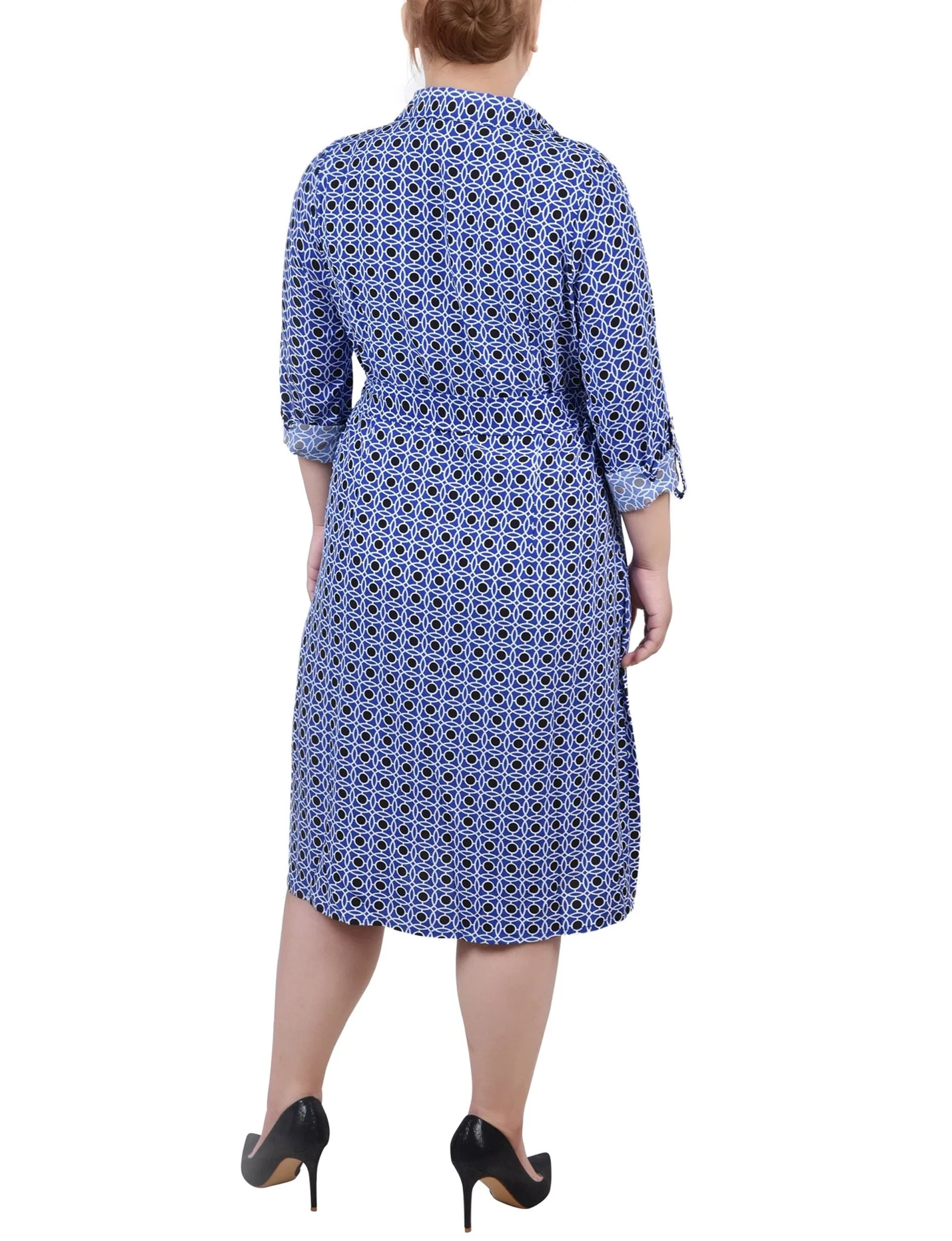Surf The Web Alcalaric 3/4 Roll Tab Sleeve Belted Shirtdress - Plus - Image 3