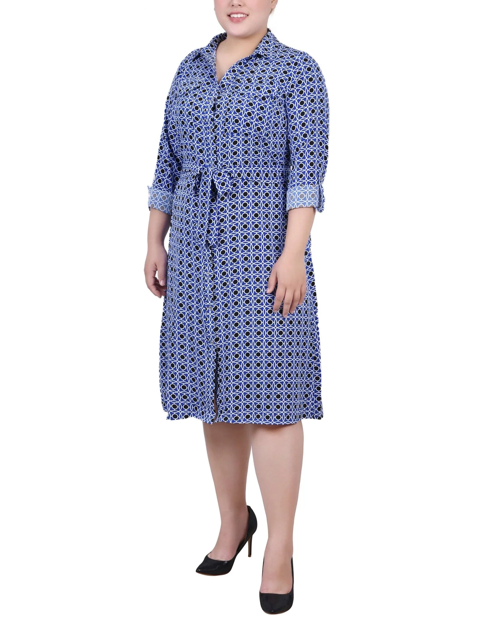 Surf The Web Alcalaric 3/4 Roll Tab Sleeve Belted Shirtdress - Plus - Image 4
