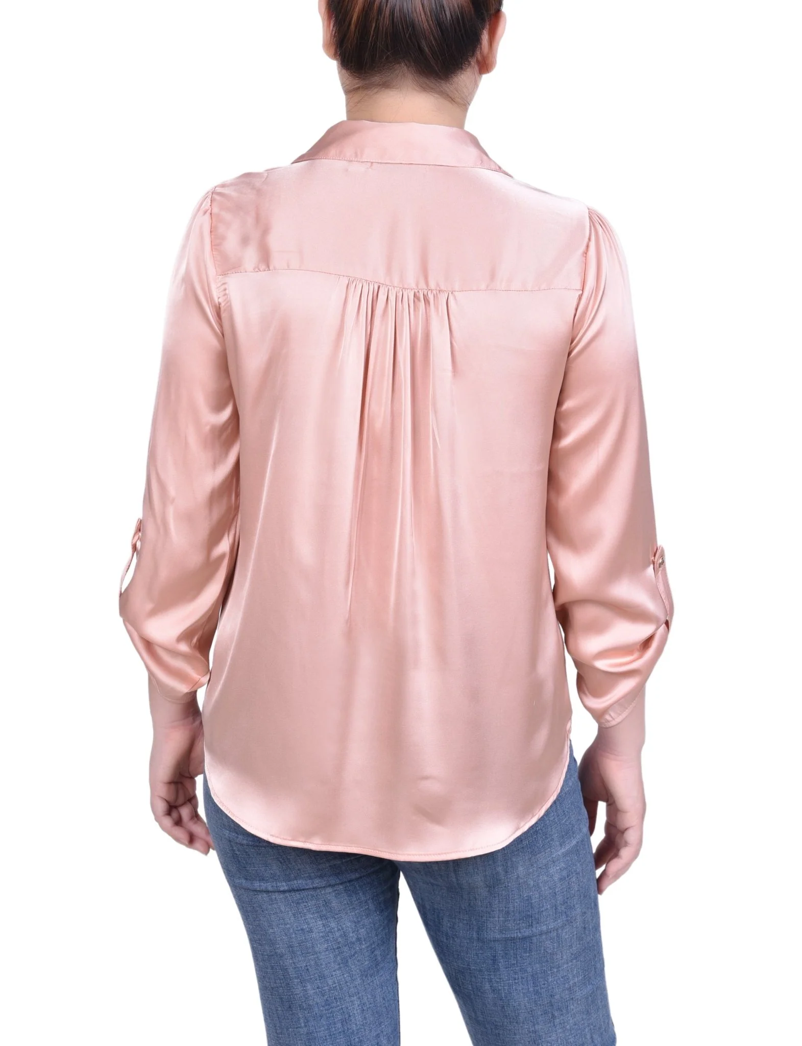 Tabbed Long Sleeve Satin Blouse - Petite - Image 3