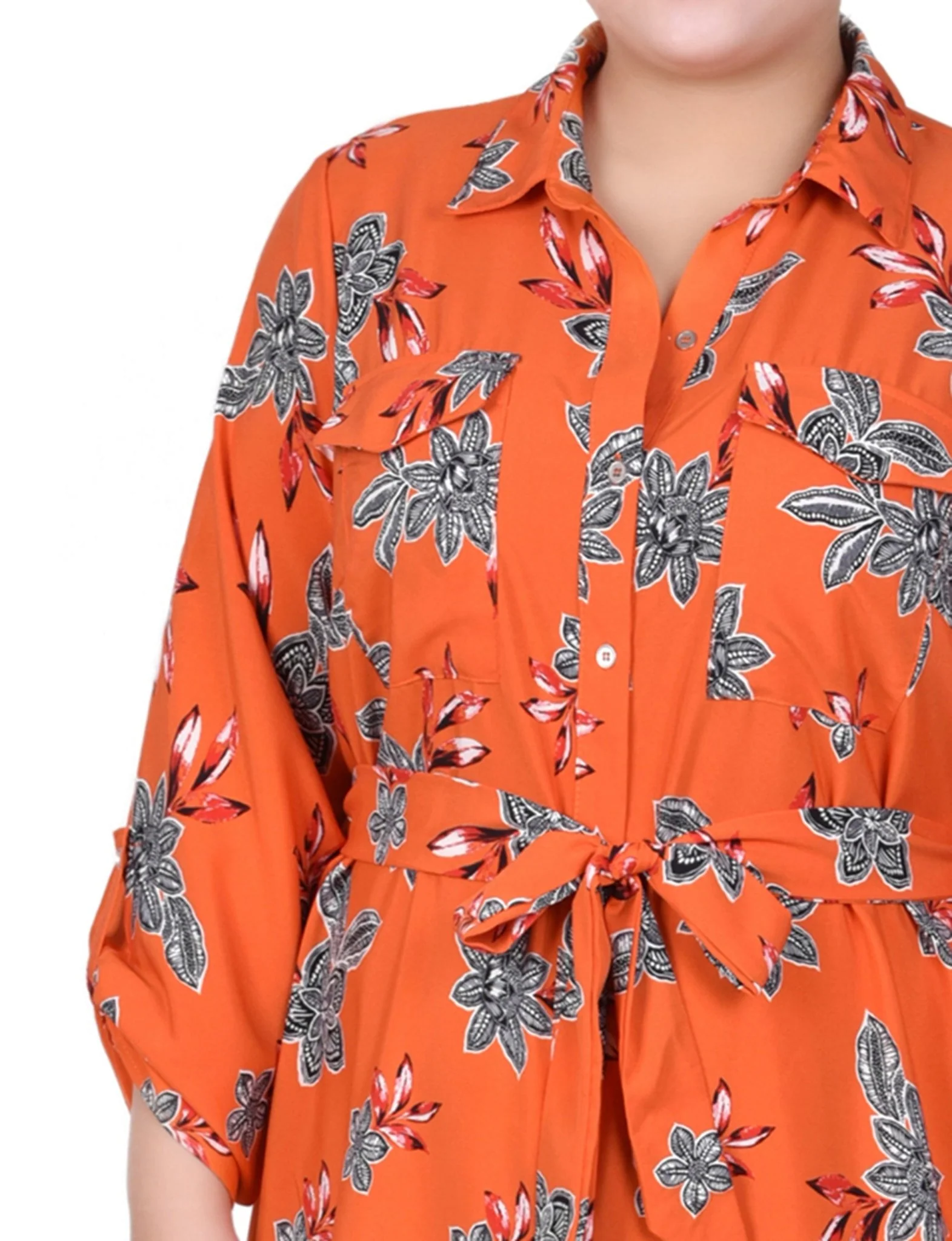Tiger Romegarden 3/4 Roll Tab Sleeve Belted Shirtdress - Plus - Image 4