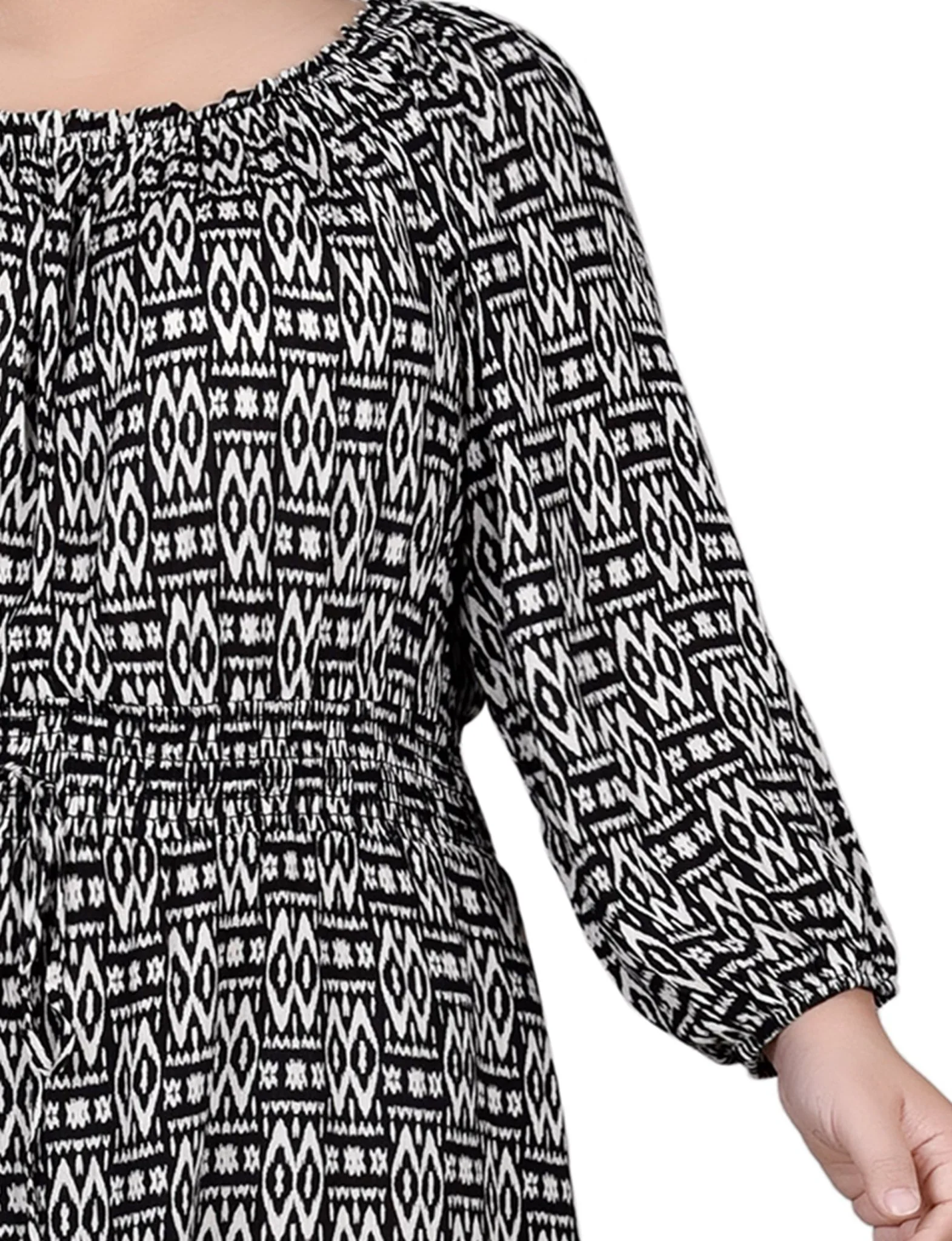 Tribal Black Off The Shoulder Dress With Smocking - Plus - Image 4