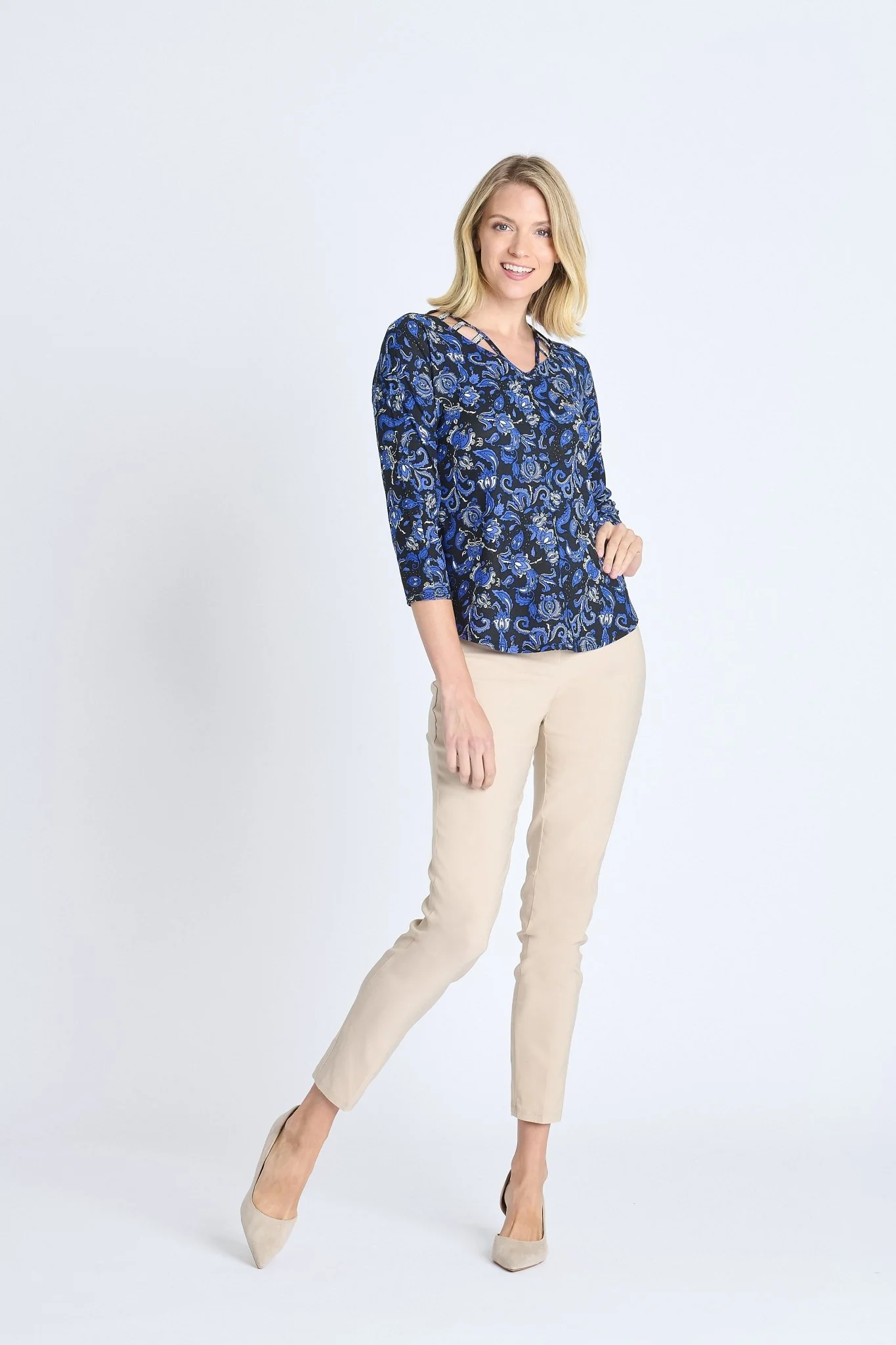 V-Neck 3/4 Sleeve Cutout Top - Image 5