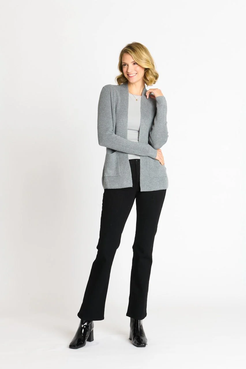 Waffle Stitch Cardigan Sweater with Pocket, Medium Grey Heather - Image 6