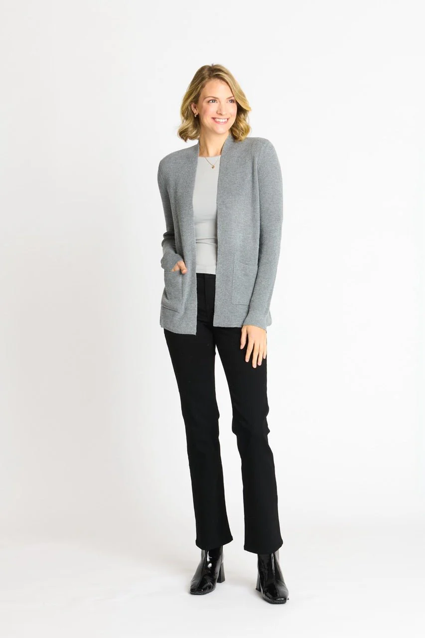 Waffle Stitch Cardigan Sweater with Pocket, Medium Grey Heather - Image 7