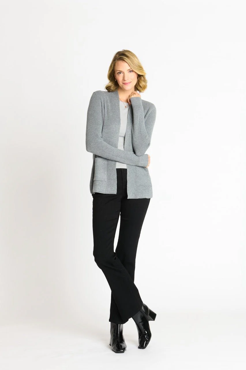 Waffle Stitch Cardigan Sweater with Pocket, Medium Grey Heather - Image 8