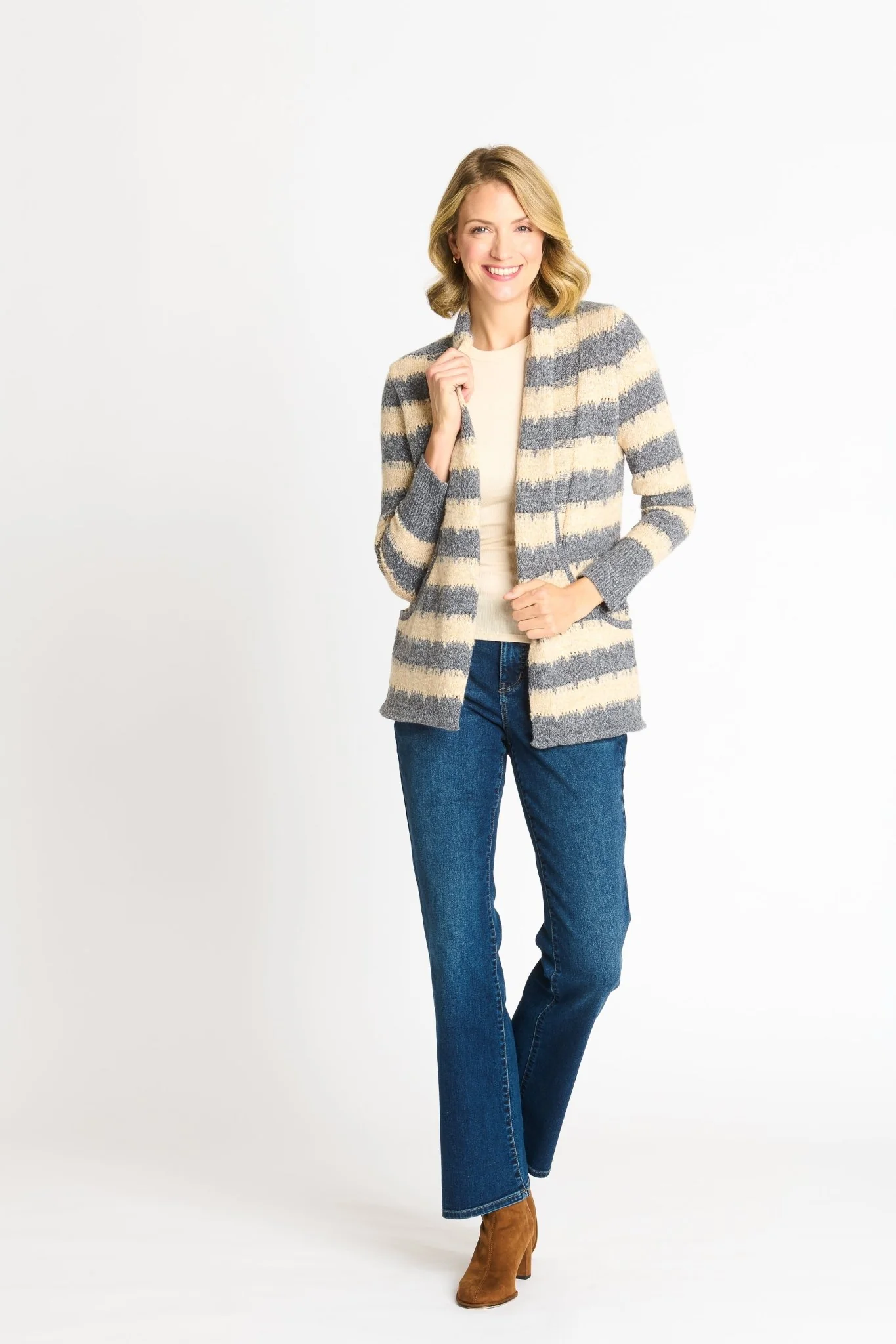 Wave Stripe J-Pocket Cardigan Sweater, Light Heather - Image 6