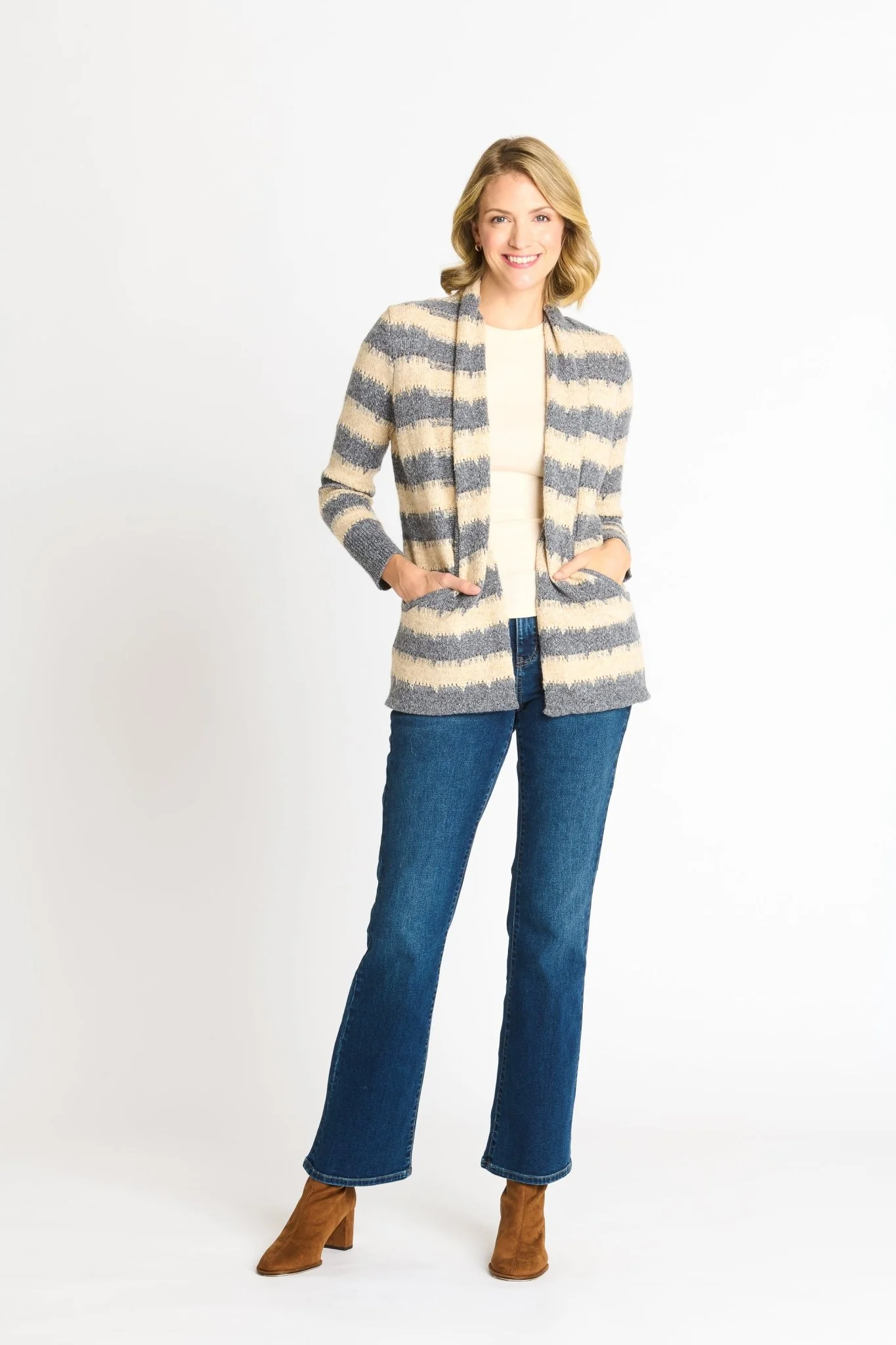 Wave Stripe J-Pocket Cardigan Sweater, Light Heather - Image 8