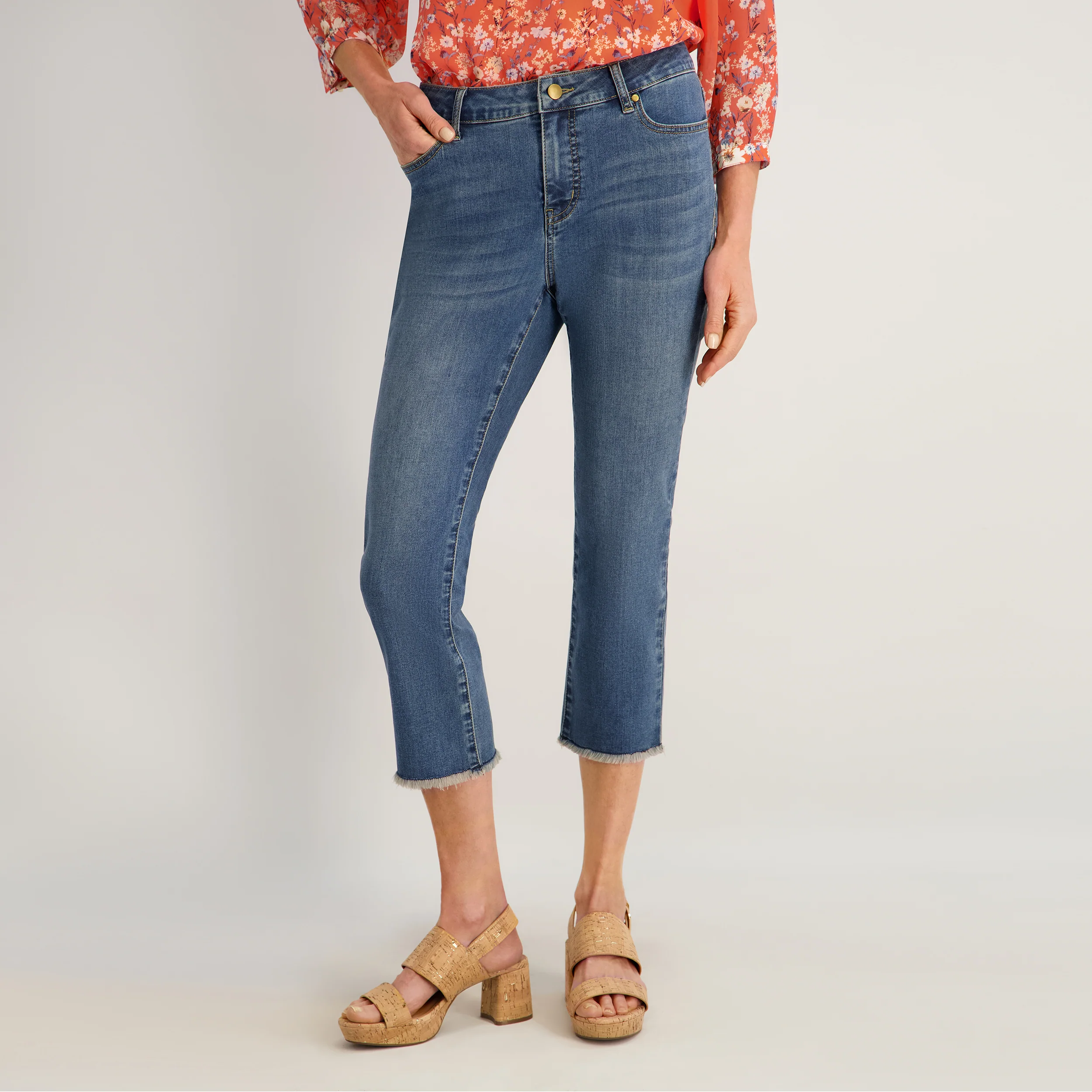 Westport Signature Fray Hem Capri in Dark Wash - Image 2