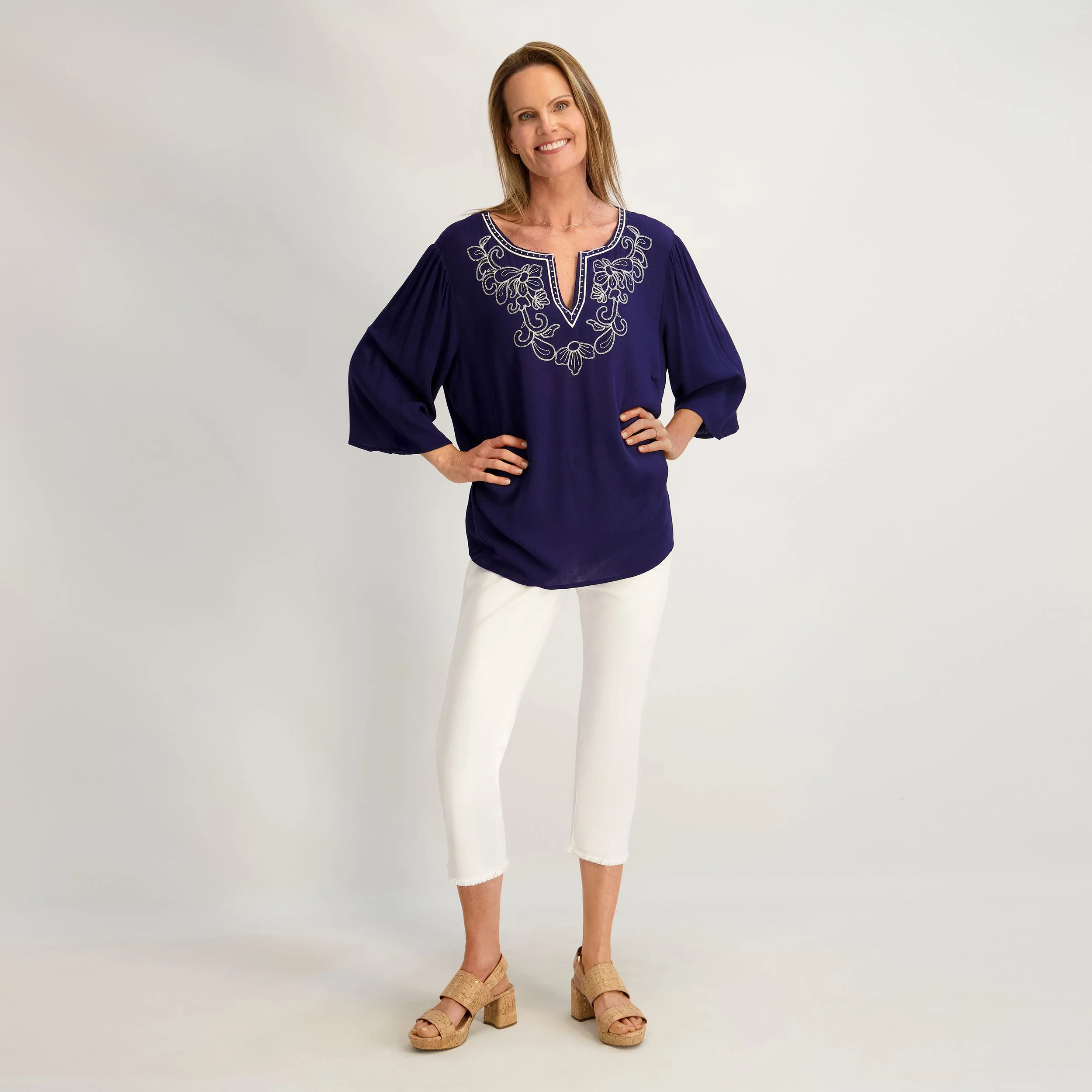 Westport Signature Fray Hem Capri in White - Image 5